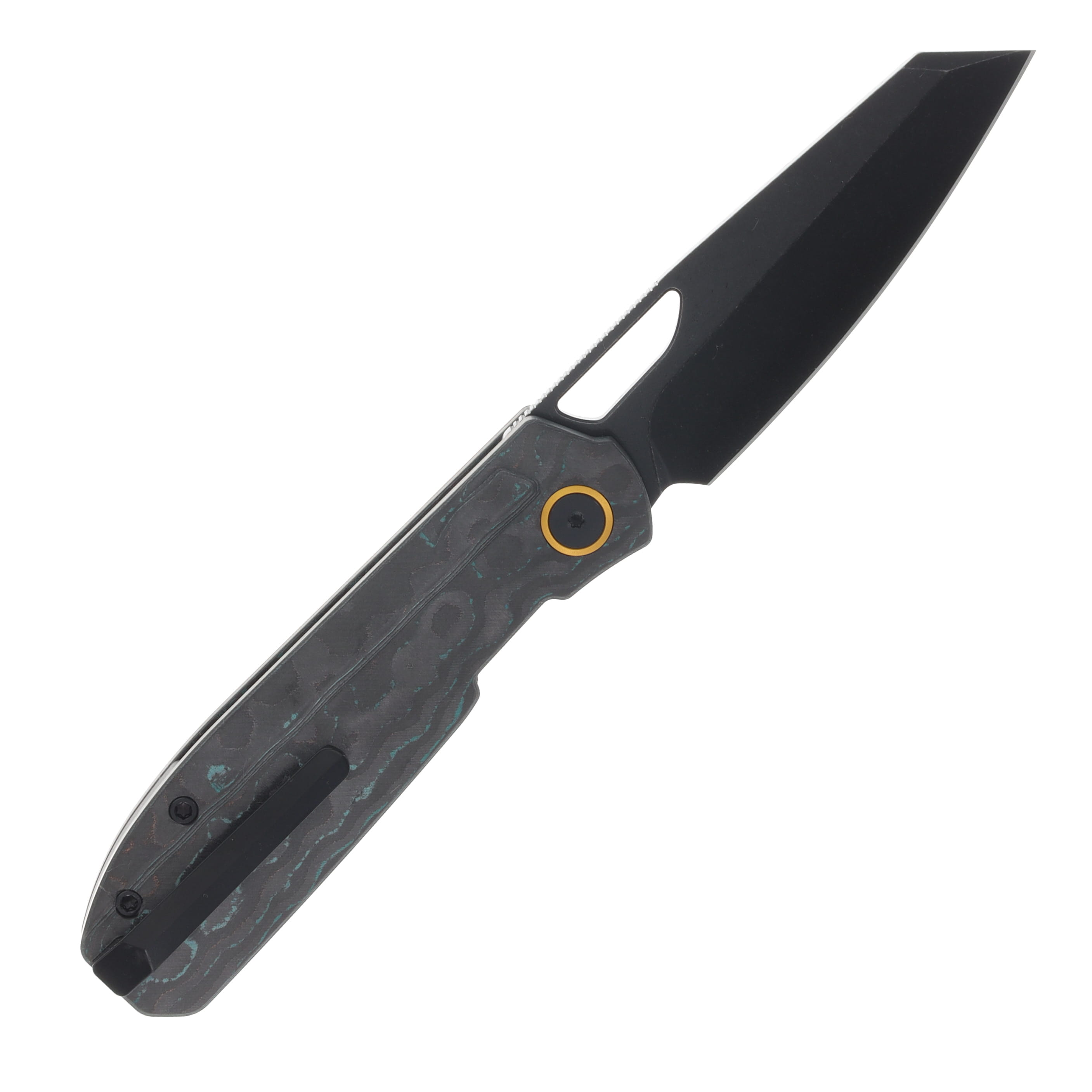Kizer Mash Folding Knife Shipwreck Camo Carbon Handle Black PVD SW M390 Blade KI3699BSA3 View 2