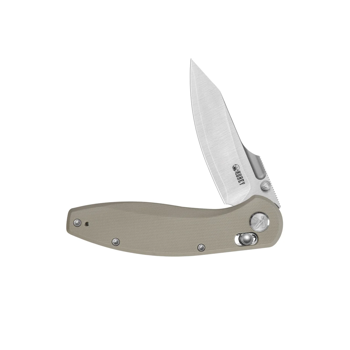 Kubey Minor Crossbar Lock Folding Knife Tan G10 Satin San Mai M2 KUB422B View 3