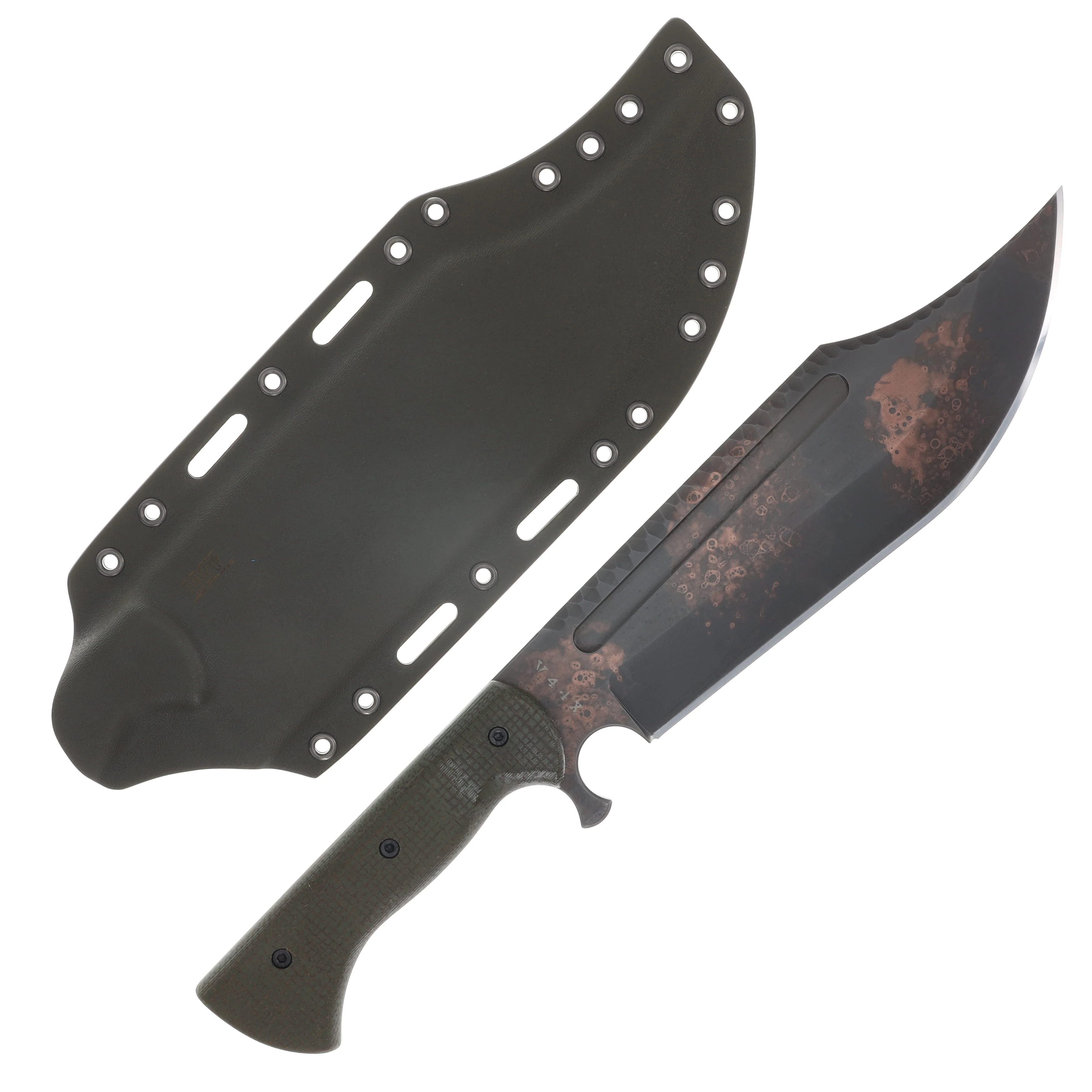 Work Tuff Gear V-44X-III Fixed Blade SK85 Rugged Copper Washed ODG Burlap Canvas Micarta Grip ODG Kydex Sheath SK85-RCWODGBCMODG View 2