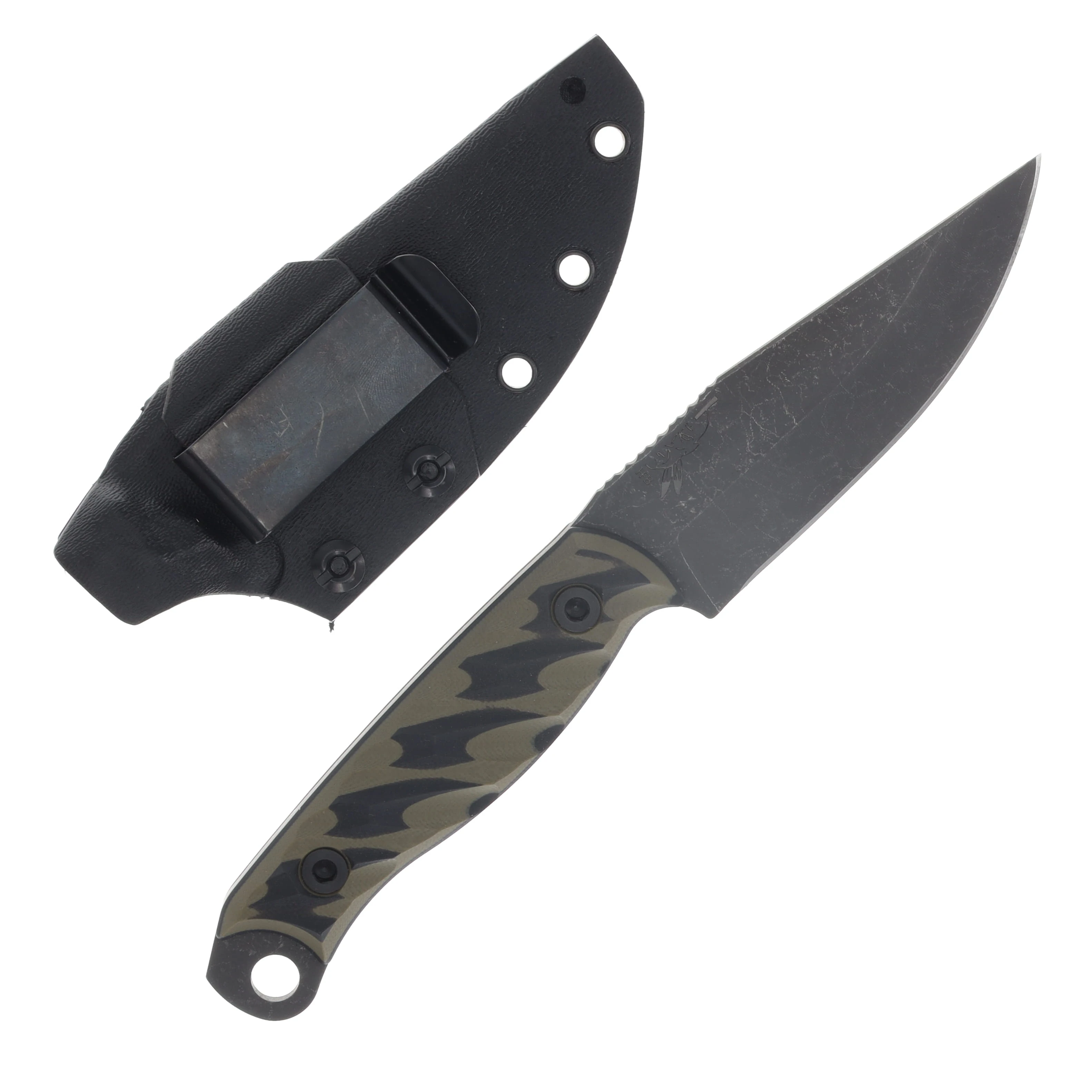 Half Face Blades Crow Jr Fixed Blade Armor Black Cerakote/Textured Grip OD Green and Black G-10 HFCROWJRBKODG10 View 2
