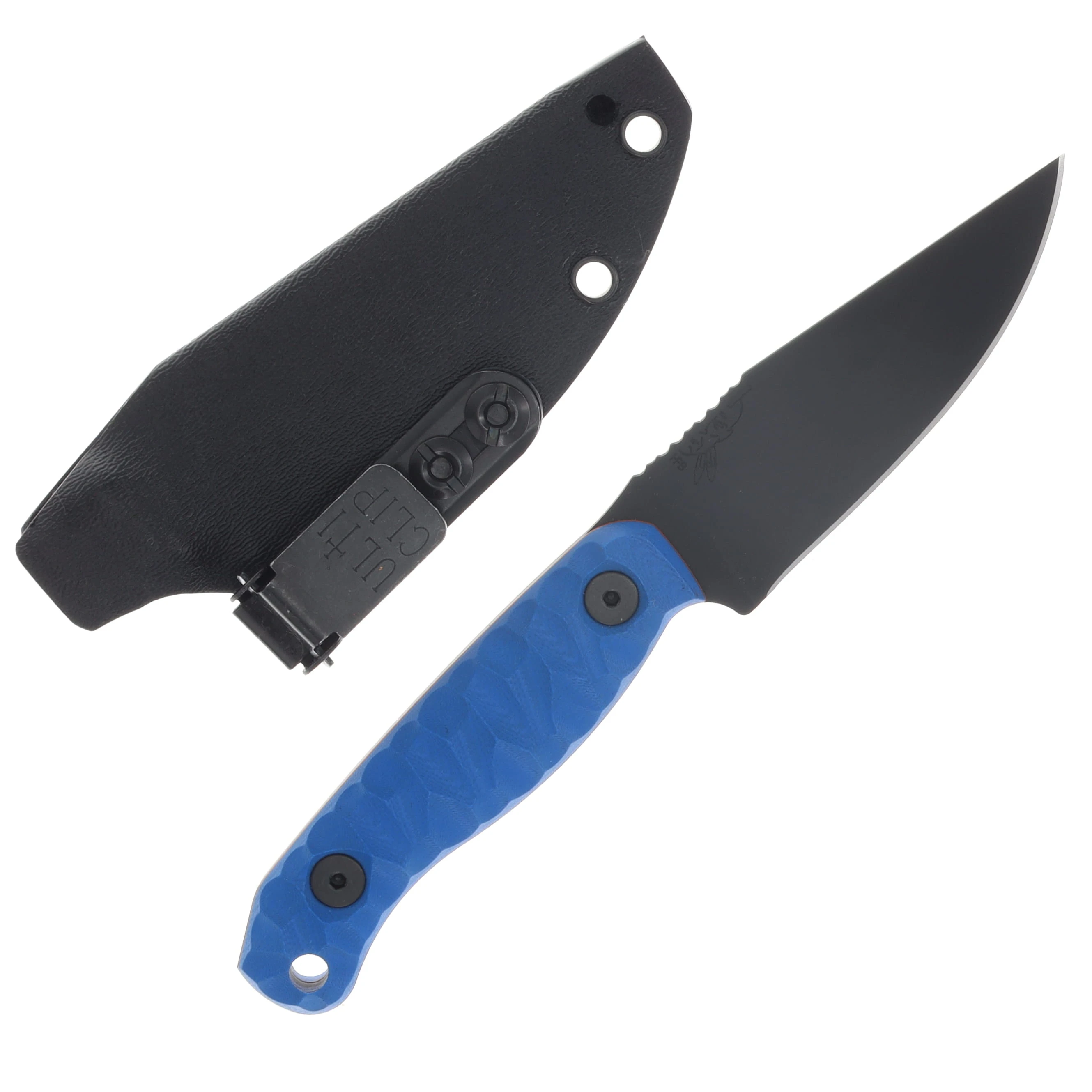 Half Face Blades Feather Light Fixed Blade Armor Black Cerakote/Textured Grip Blue G-10 with Orange and Purple Liners HFFEATHLIGHTBLORPURP View 2