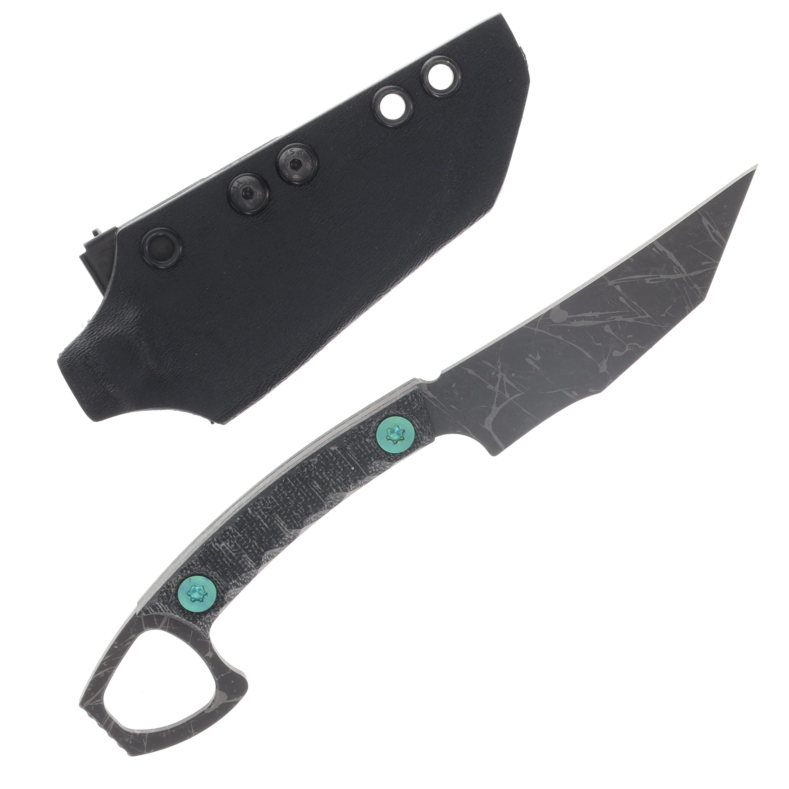 Half Face Blades SOPHS Fixed Blade Knife Textured Grip Black Canvas Micarta with Blue/Green Allen Bolts HFSOPHSBCMBLGN View 1