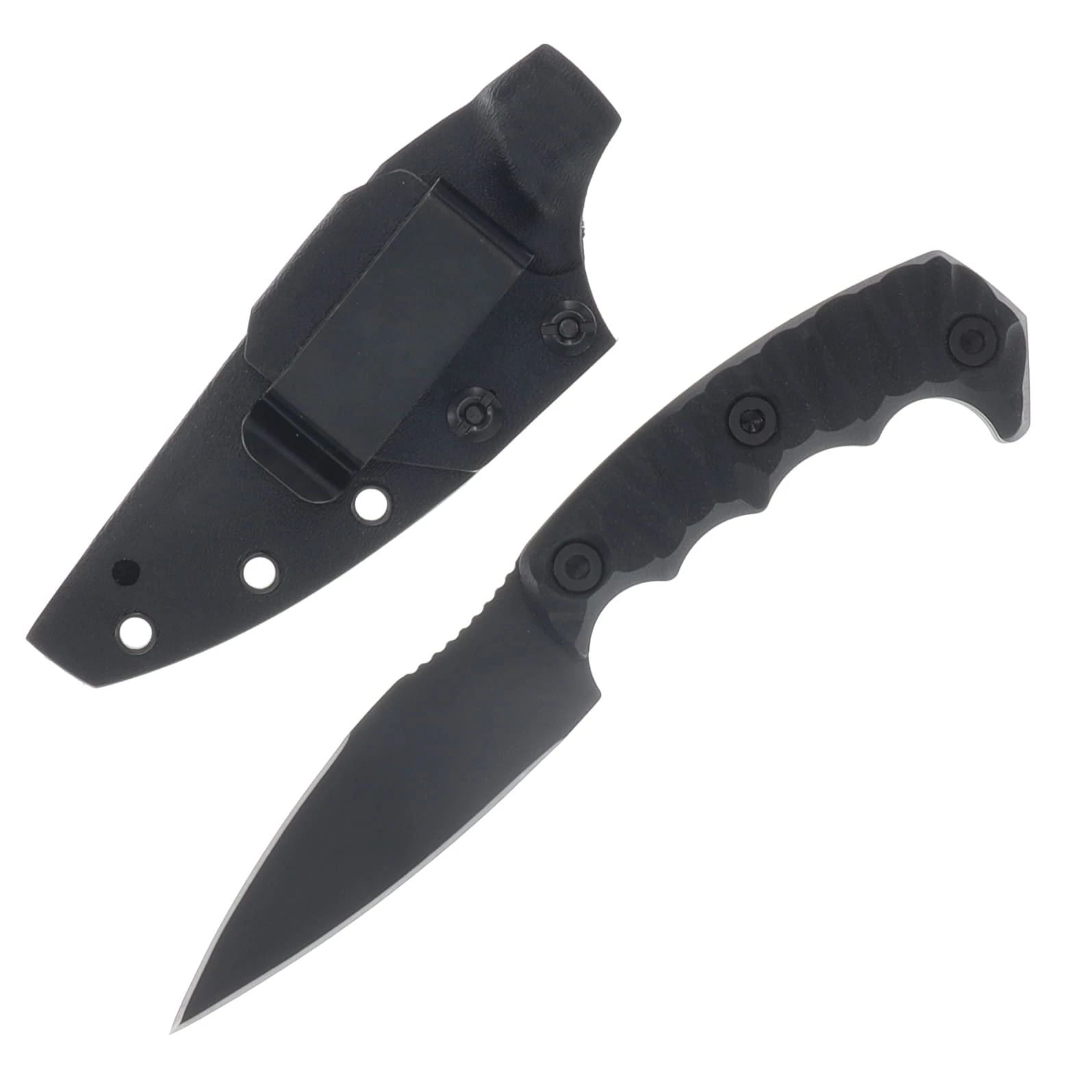 Half Face Blades 4" HUMINT Fixed Blade Armor Black Cerakote/Textured Grip Black G-10 HFHUMBKARMBKCER View 2
