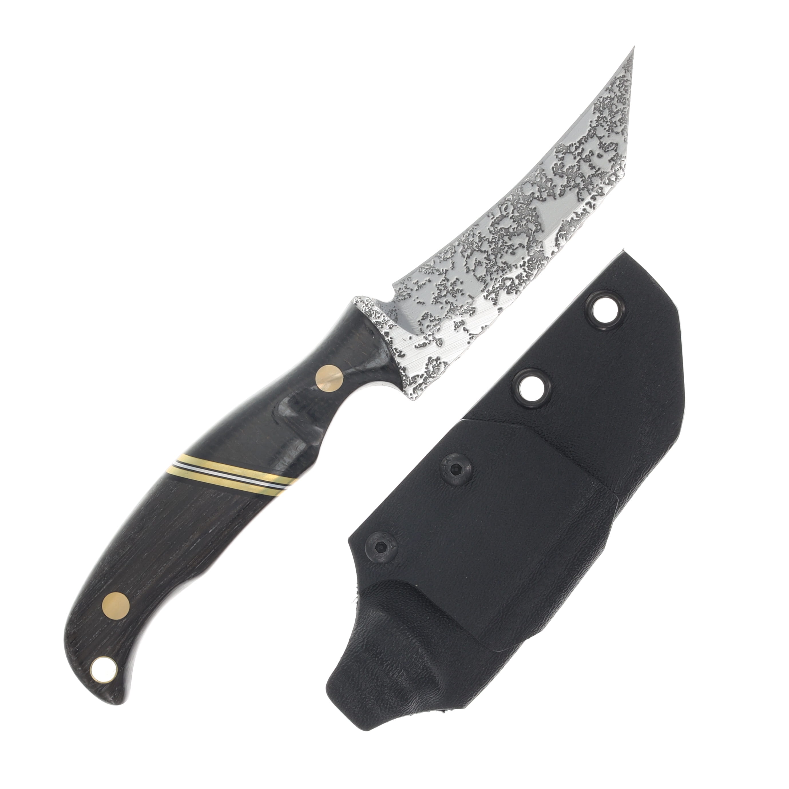 Half Face Blades Draugr Fixed Blade Textured Grip Black Burlap Micarta, Black G-10, Brass and Aluminum Split, Ancient Bog Oak, Brass Pins, Brass Lanyard Pin HFDRAUGRBBMBK View 1