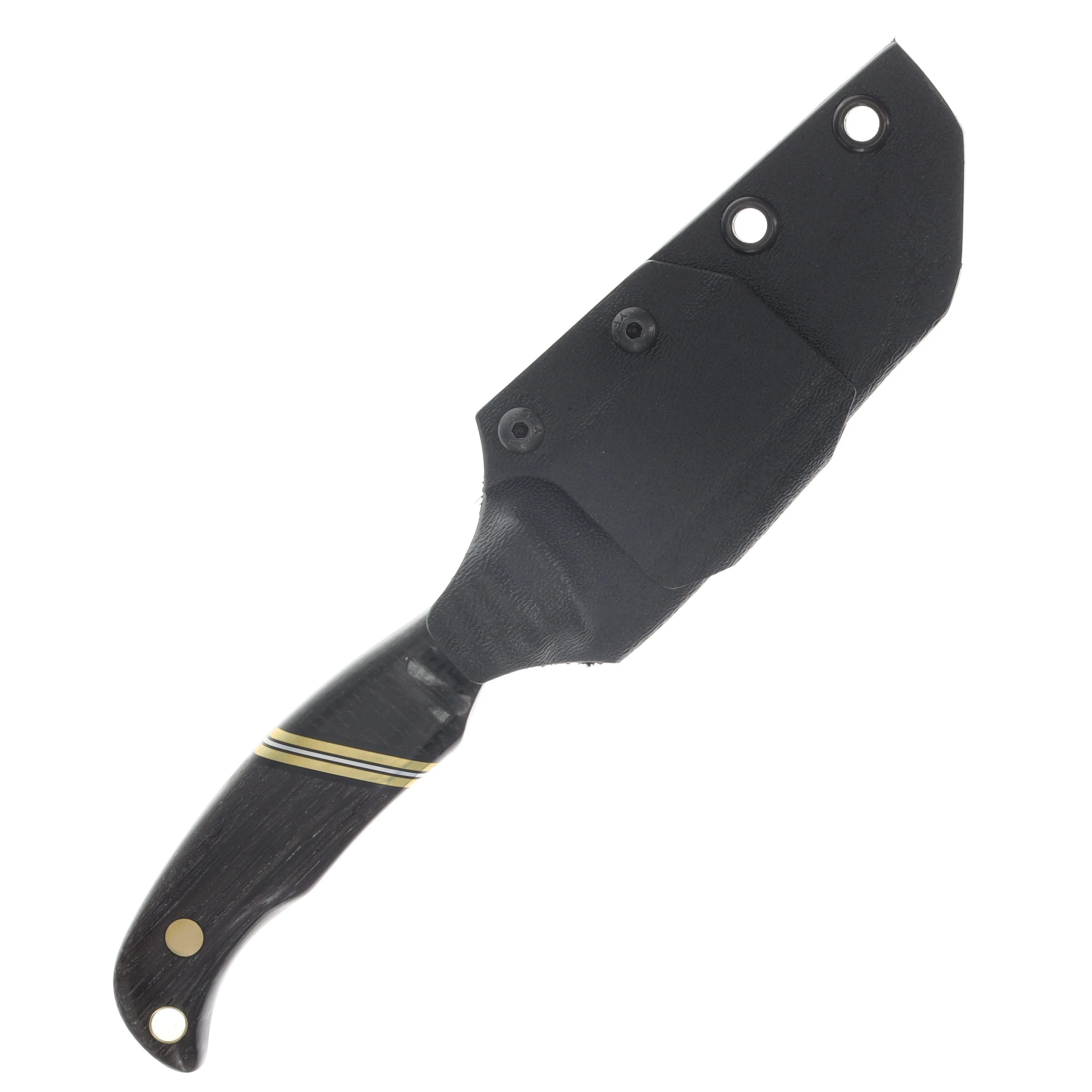 Half Face Blades Draugr Fixed Blade Textured Grip Black Burlap Micarta, Black G-10, Brass and Aluminum Split, Ancient Bog Oak, Brass Pins, Brass Lanyard Pin HFDRAUGRBBMBK View 4