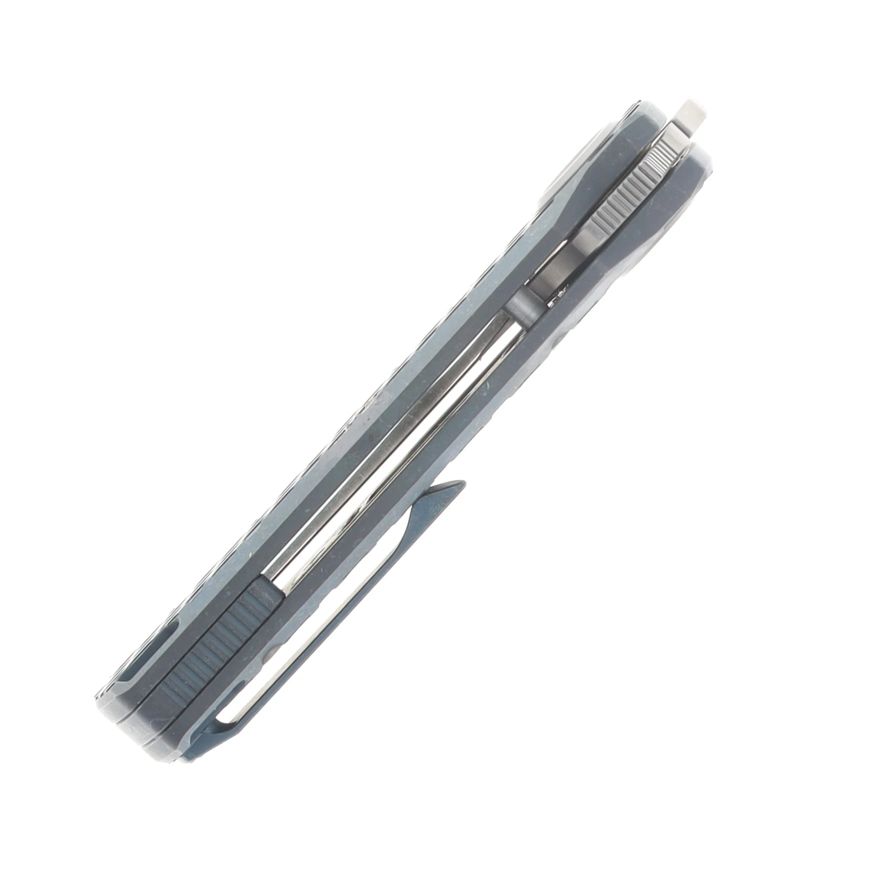 Vosteed Nymble Folder Elmax Dual Satin and Bead Blast Blade Blue Titanium Handle A4703 View 8