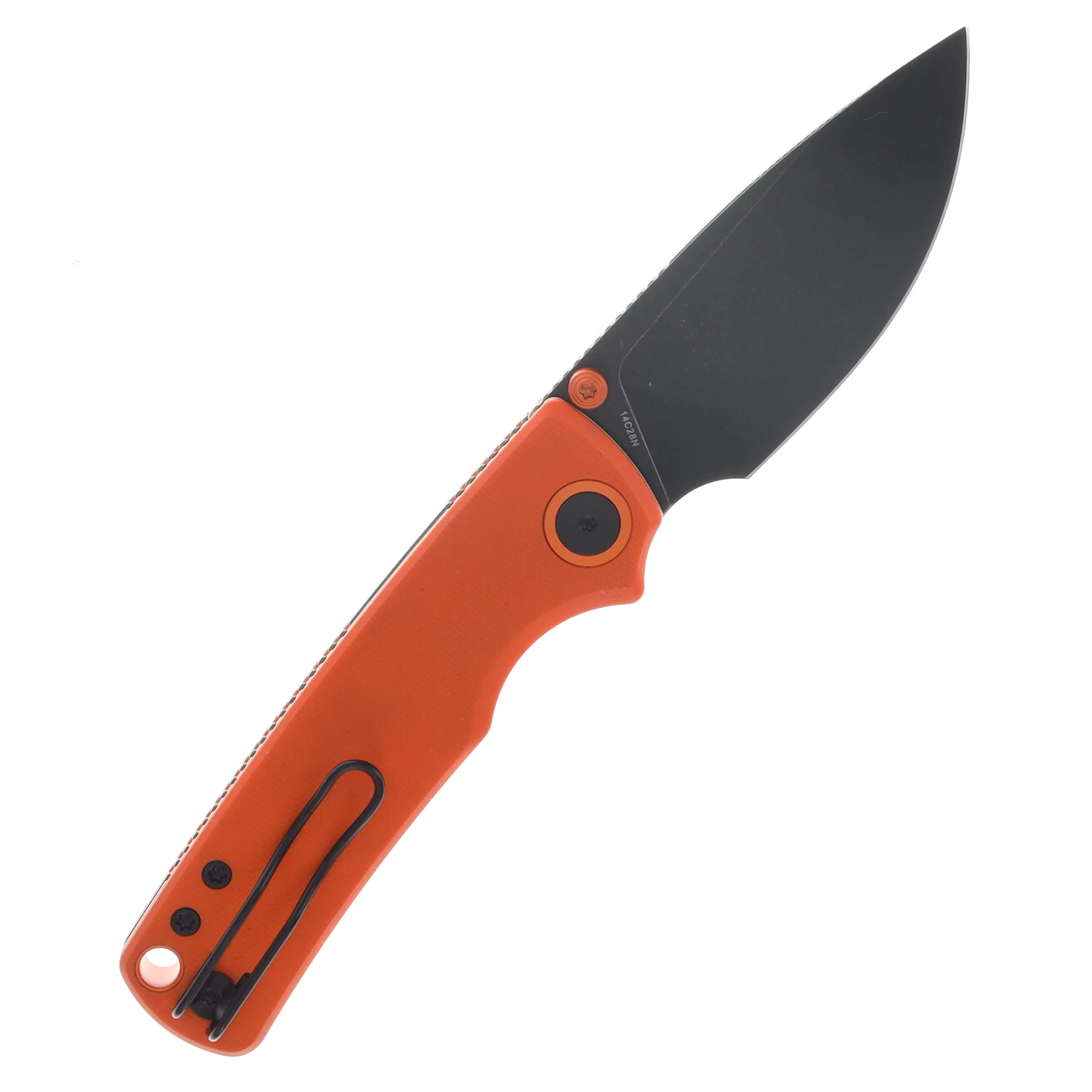 Vosteed Porcupine Thumb Stud Folder 14C28N Black SW Blade Orange G10 Handle A2628 View 2