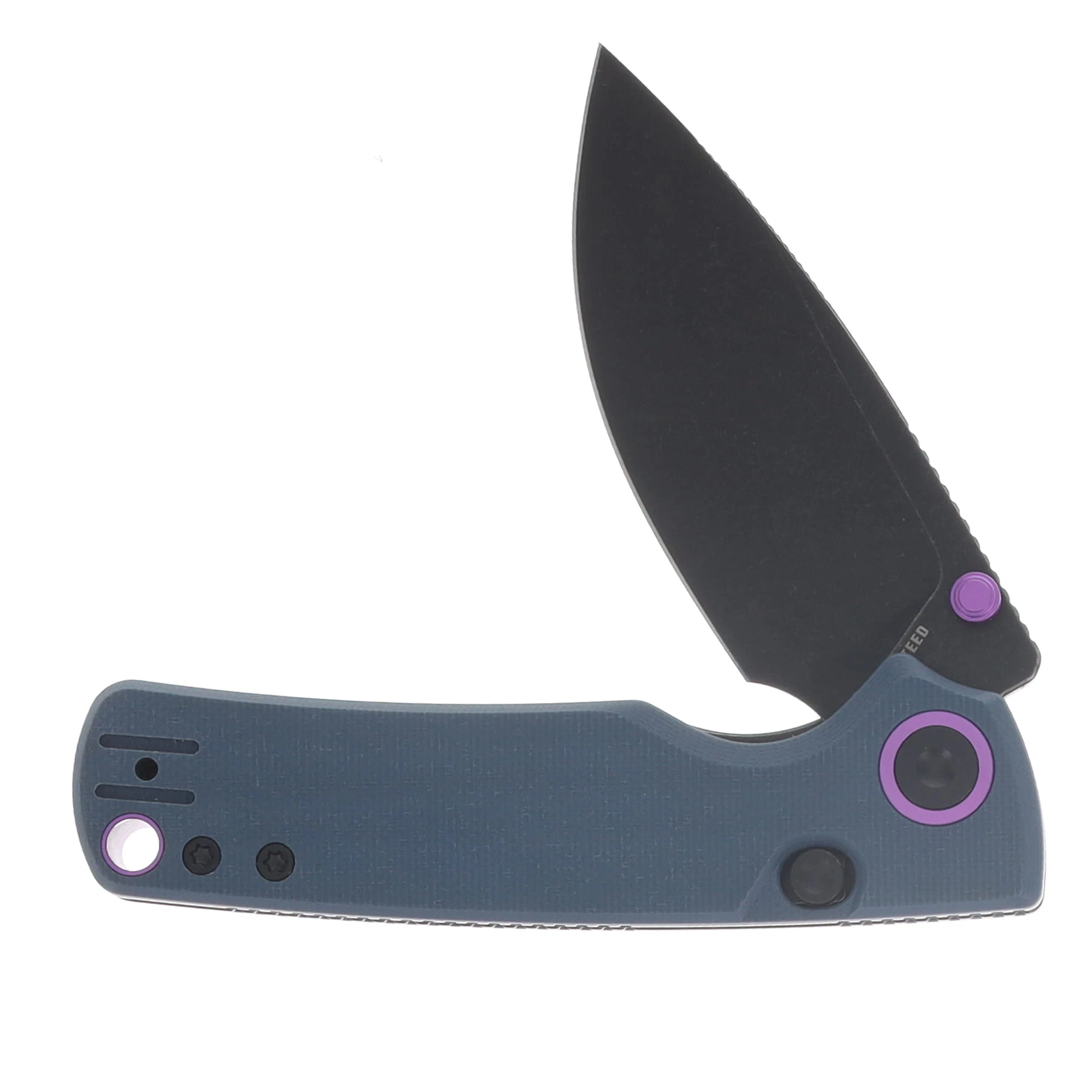 Vosteed Porcupine Thumb Stud Folder 14C28N Black SW Blade Blue G10 Handle A2627 View 3