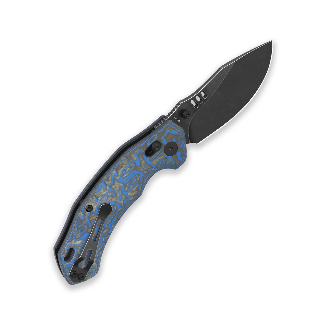 QSP Knives Elk Glyde Lock Folding Knife Black SW Blue Micarta 14C28N QS173B2 View 3