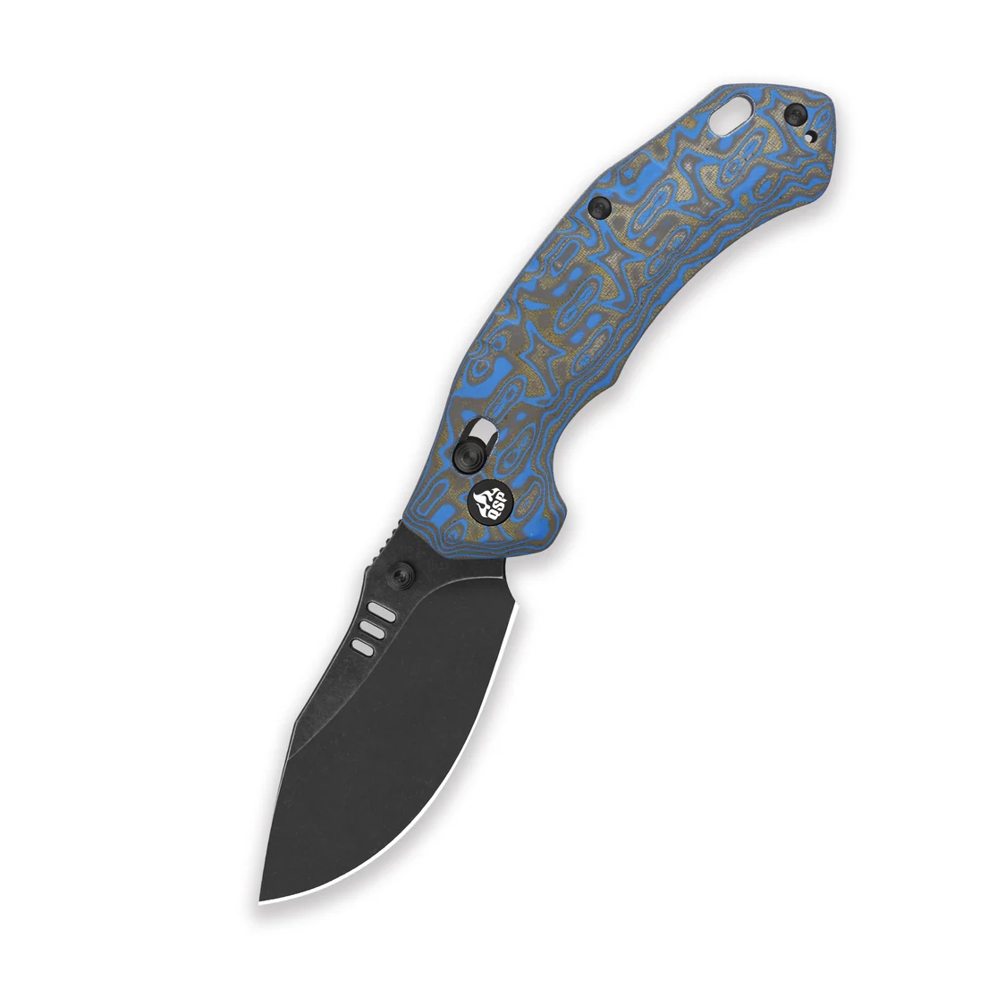 QSP Knives Elk Glyde Lock Folding Knife Black SW Blue Micarta 14C28N QS173B2 View 1