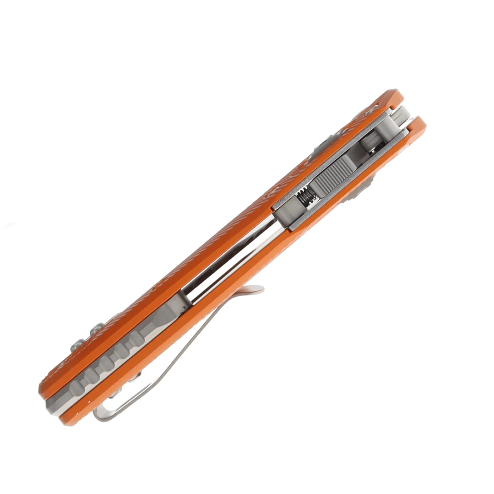Microtech MSI Mini RAM-LOK Folding Knife Partially Serrated Stonewash/Fluted Orange Aluminum MT210M12FLOR View 7