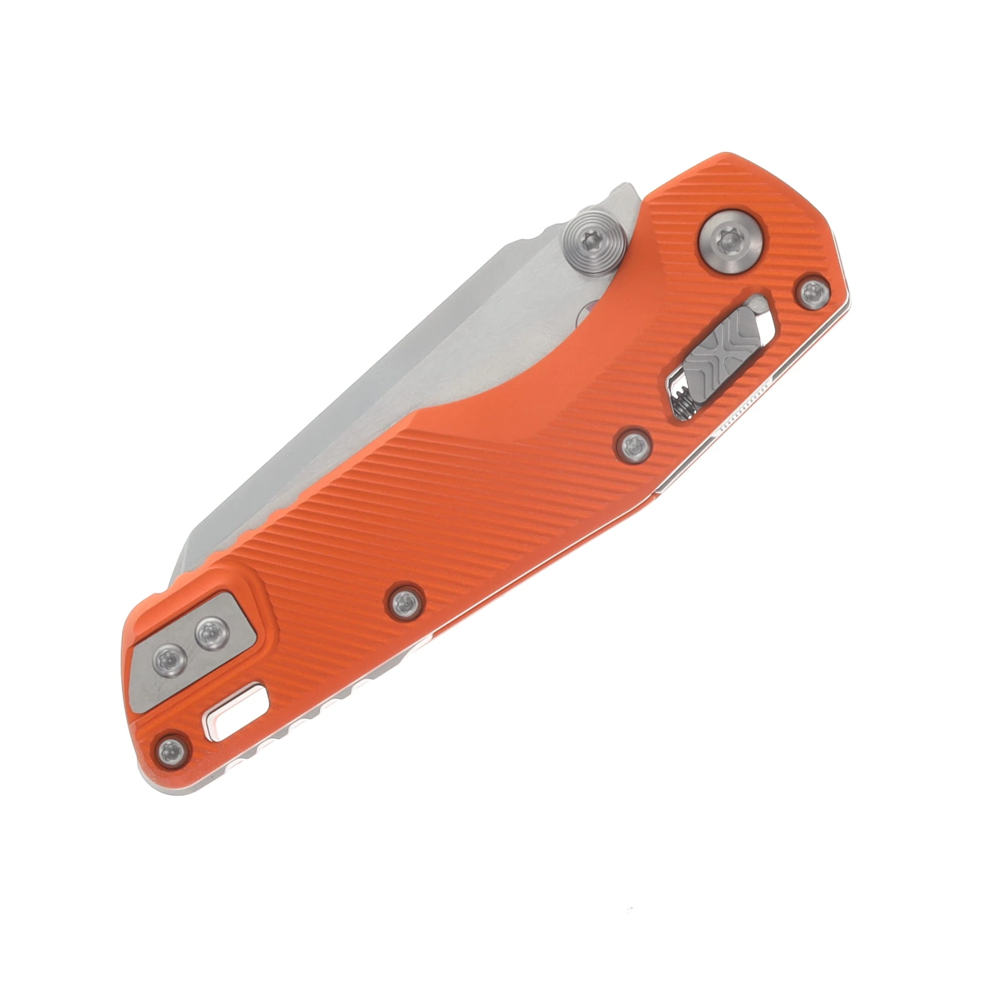 Microtech MSI Mini RAM-LOK Folding Knife Partially Serrated Stonewash/Fluted Orange Aluminum MT210M12FLOR View 5
