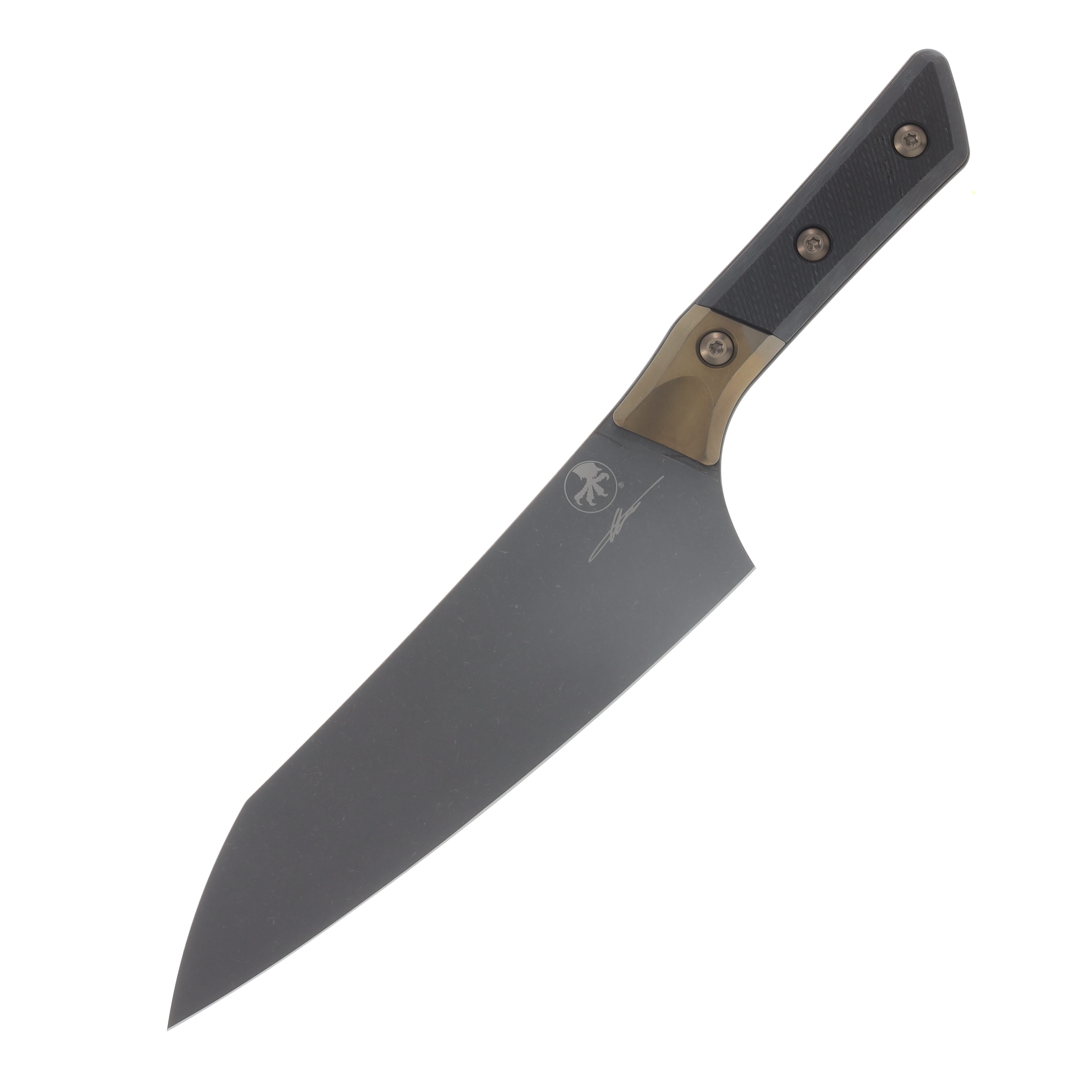 Microtech Signature Series 8" Chef Knife DLC/Carbon Fiber with Bronze Titanium Bolsters MT3000B1DLCCFS View 3