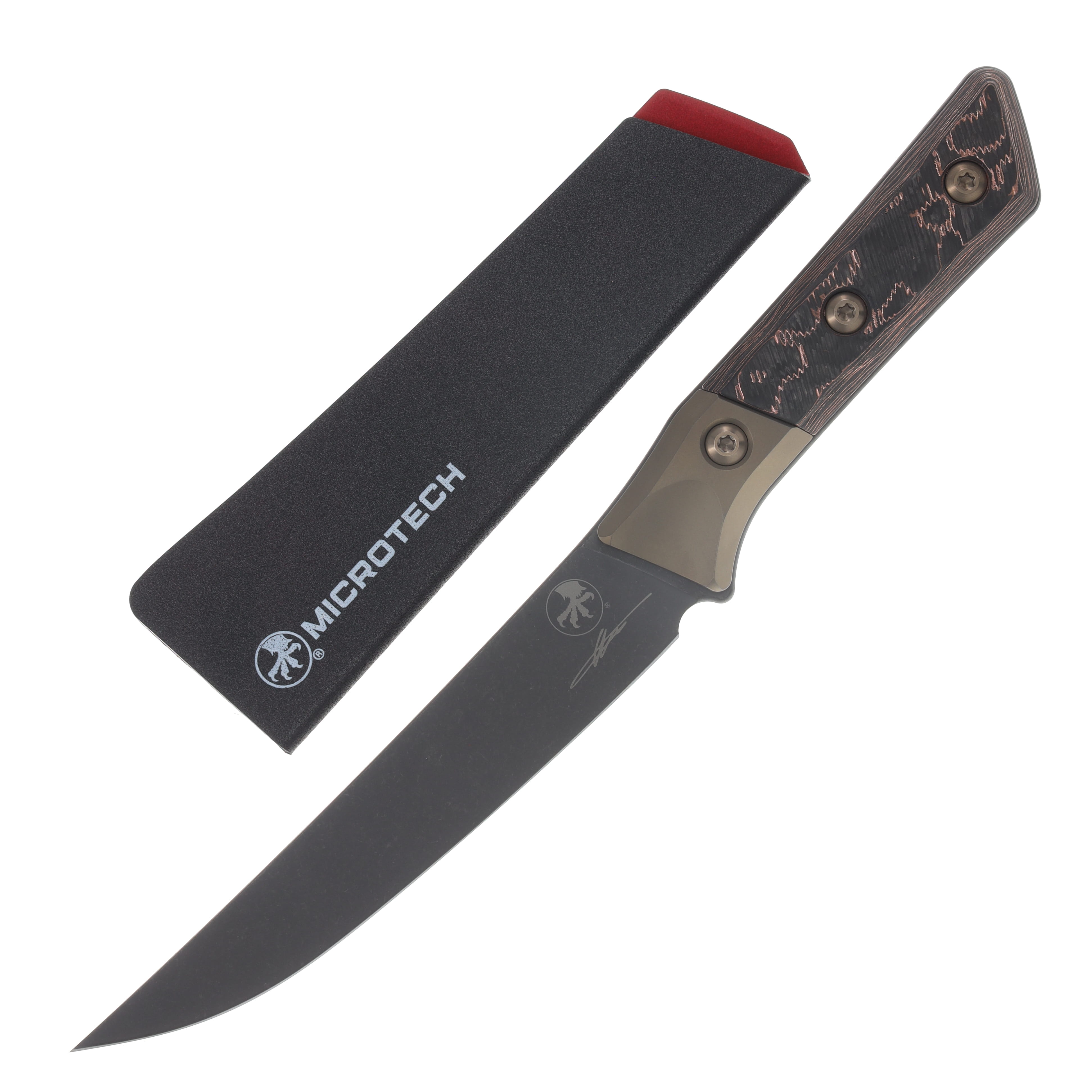 Microtech Signature Series 6.125" Boning Knife DLC/Carbon Fiber with Bronze Titanium Bolsters MT3100B1DLCLWCFS View 1