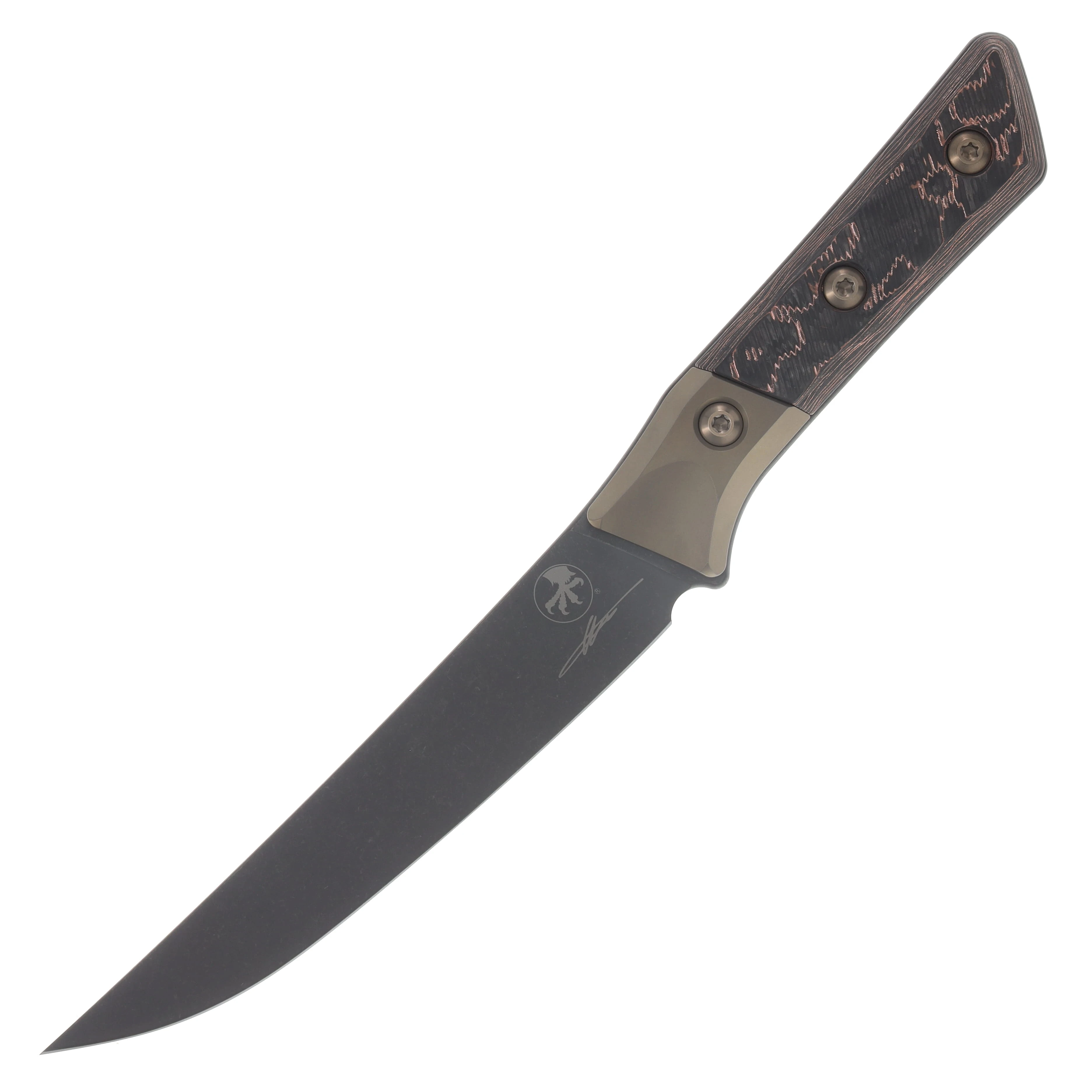 Microtech Signature Series 6.125" Boning Knife DLC/Carbon Fiber with Bronze Titanium Bolsters MT3100B1DLCLWCFS View 3