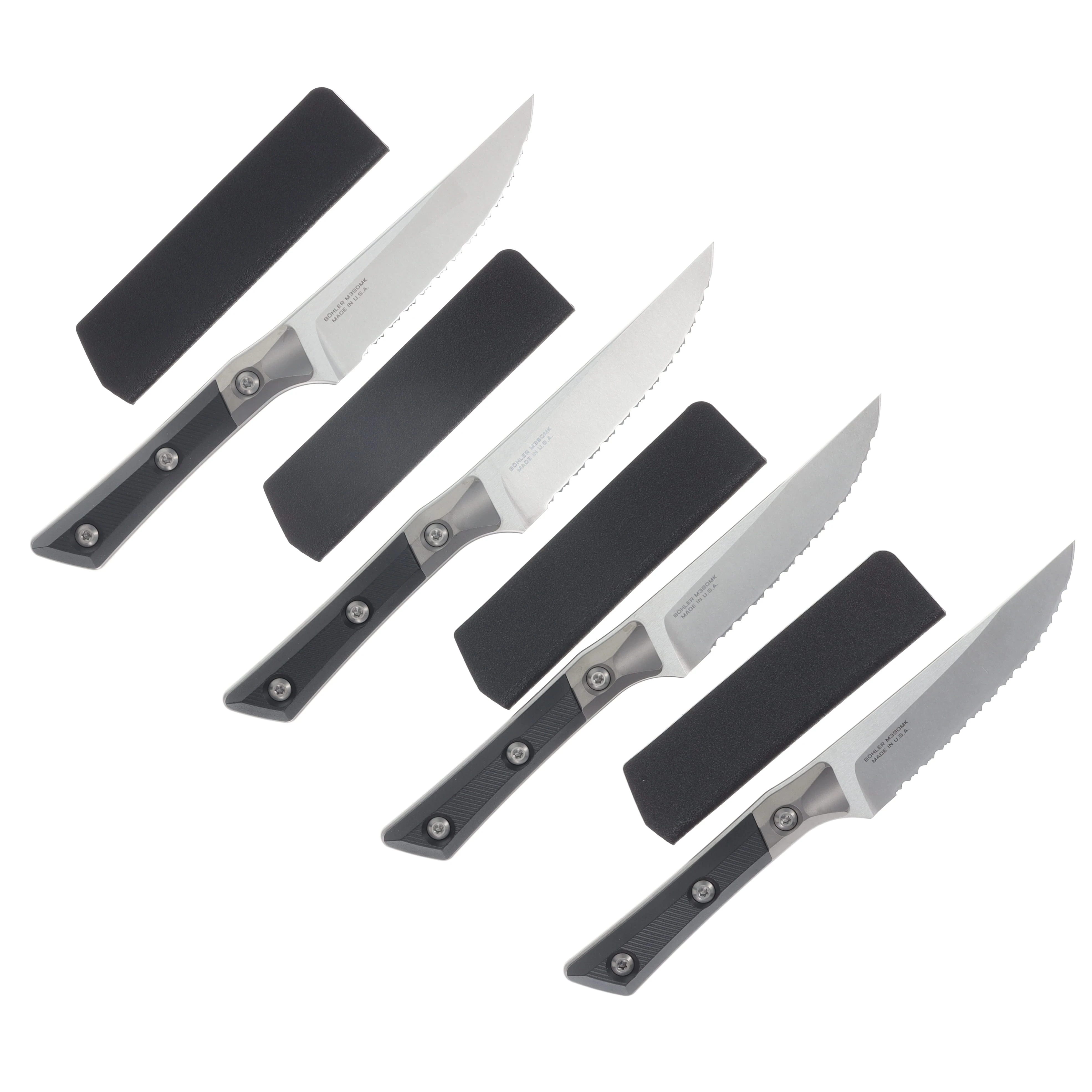 Microtech 4pc Steak Knife Set Serrated Stonewash/Black G-10 with Titanium Bolsters MT3600B12SETBK View 2