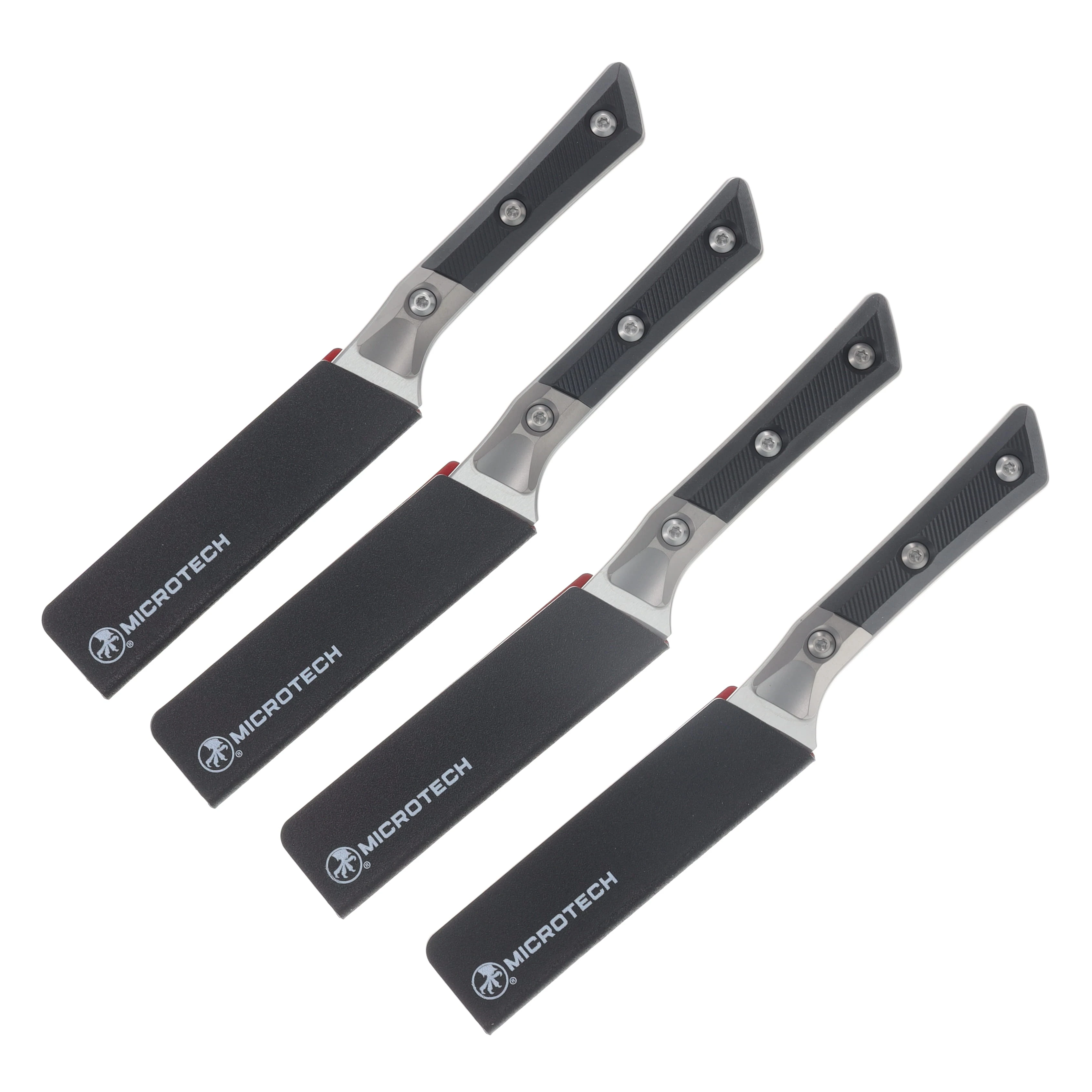 Microtech 4pc Steak Knife Set Serrated Stonewash/Black G-10 with Titanium Bolsters MT3600B12SETBK View 6