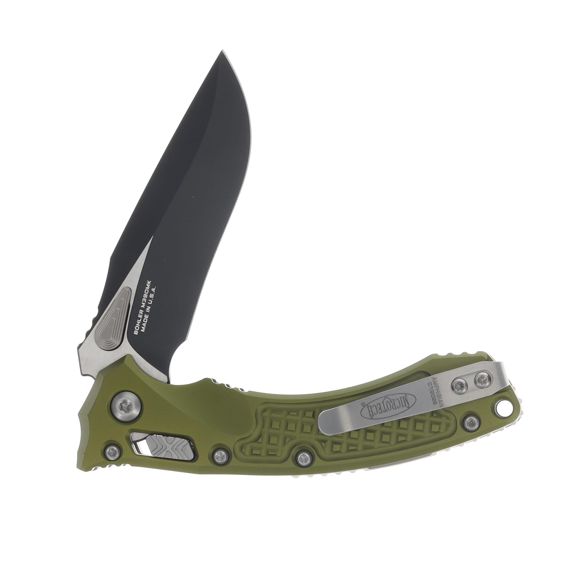 Microtech Amphibian Mini RAM-LOK Folding Knife Black S/E Frag OD Green MT137MRL1FROD View 4