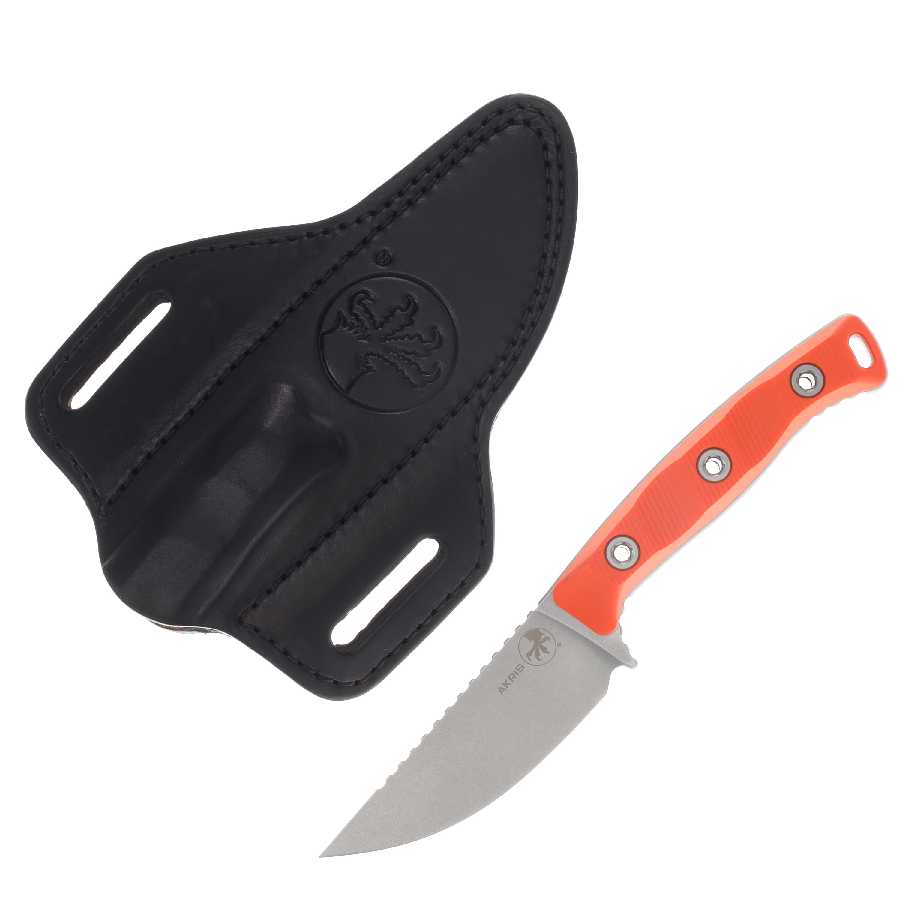 Microtech Akris Fixed Blade Stonewash S/E Orange Ember G-10 with Black Leather Sheath MT9510EM2 View 1