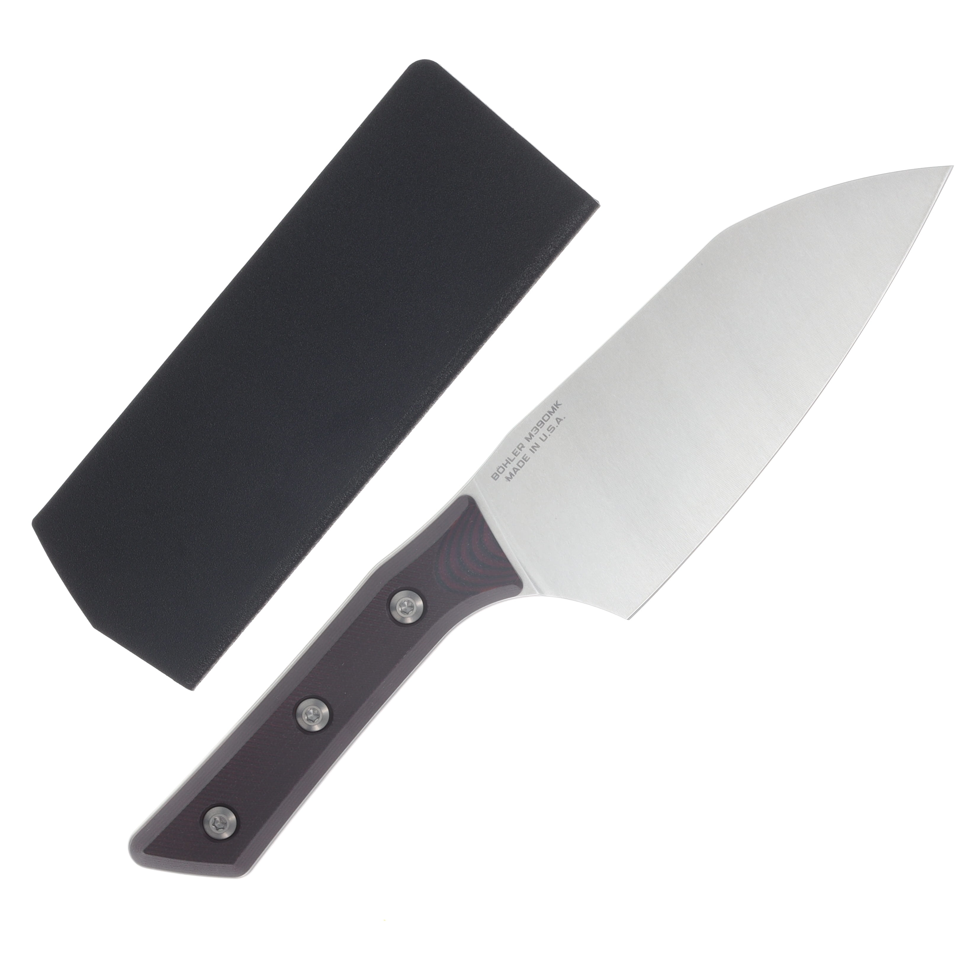 Microtech Signature Series 6" Santoku Knife Black Stonewash/Black Cherry G-10 with Titanium Bolsters MT320010BC View 2
