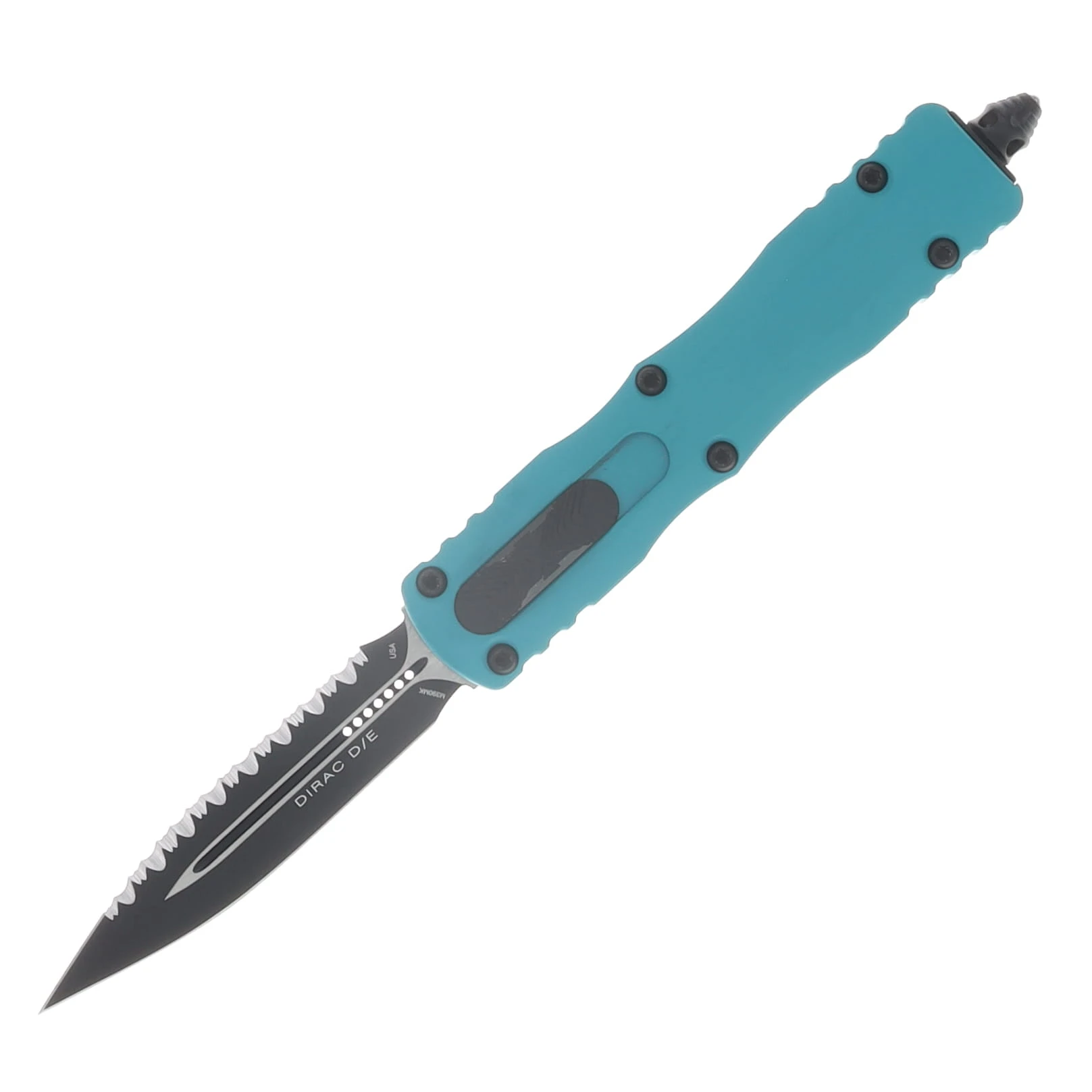 Microtech Dirac Delta OTF Automatic Knife Full Serrated Black Dagger/Cyan AUMT2253CN View 1