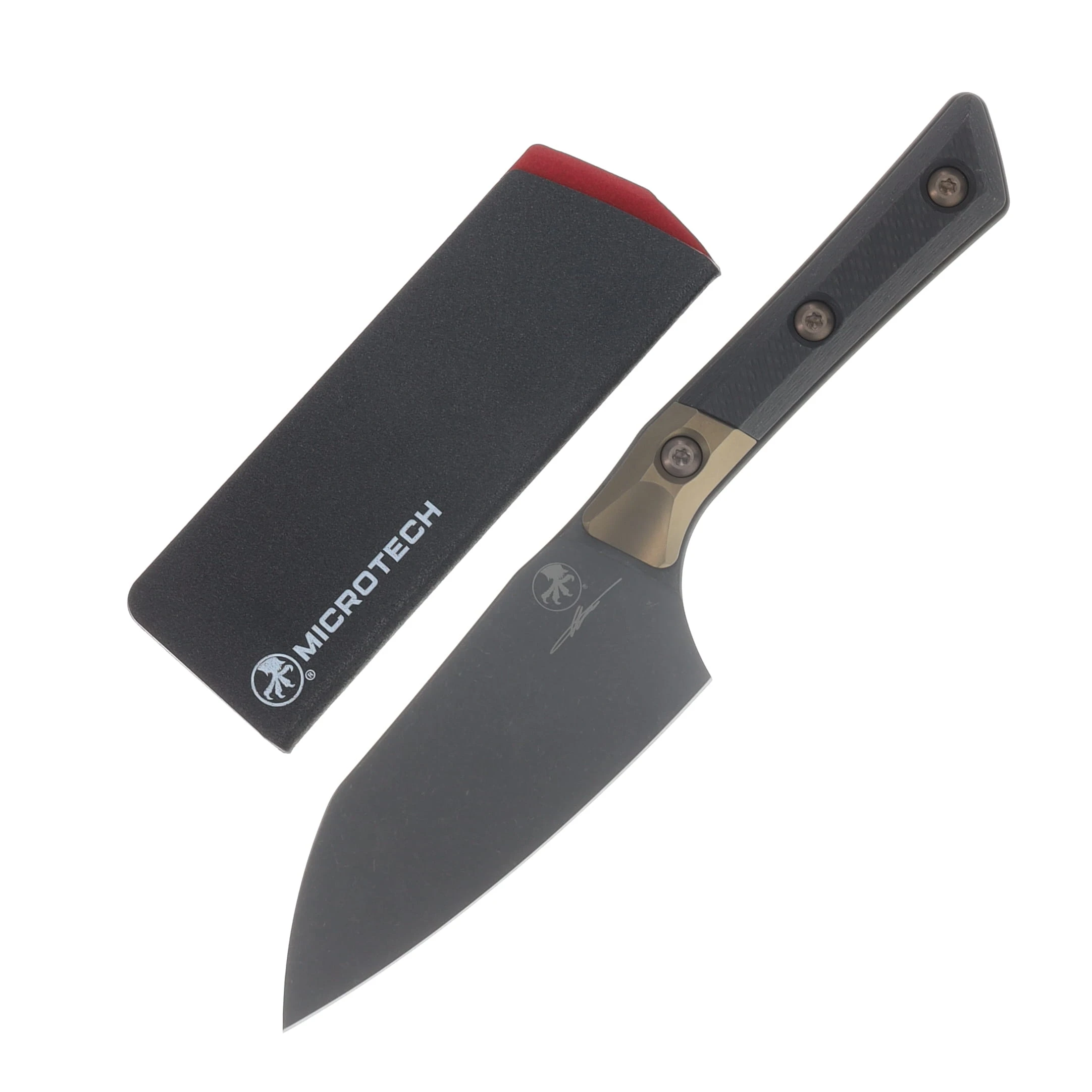 Microtech Signature Series 4.2" Santoku Knife DLC/Black Carbon Fiber with Titanium Bolsters MT3300B1DLCCFS View 1