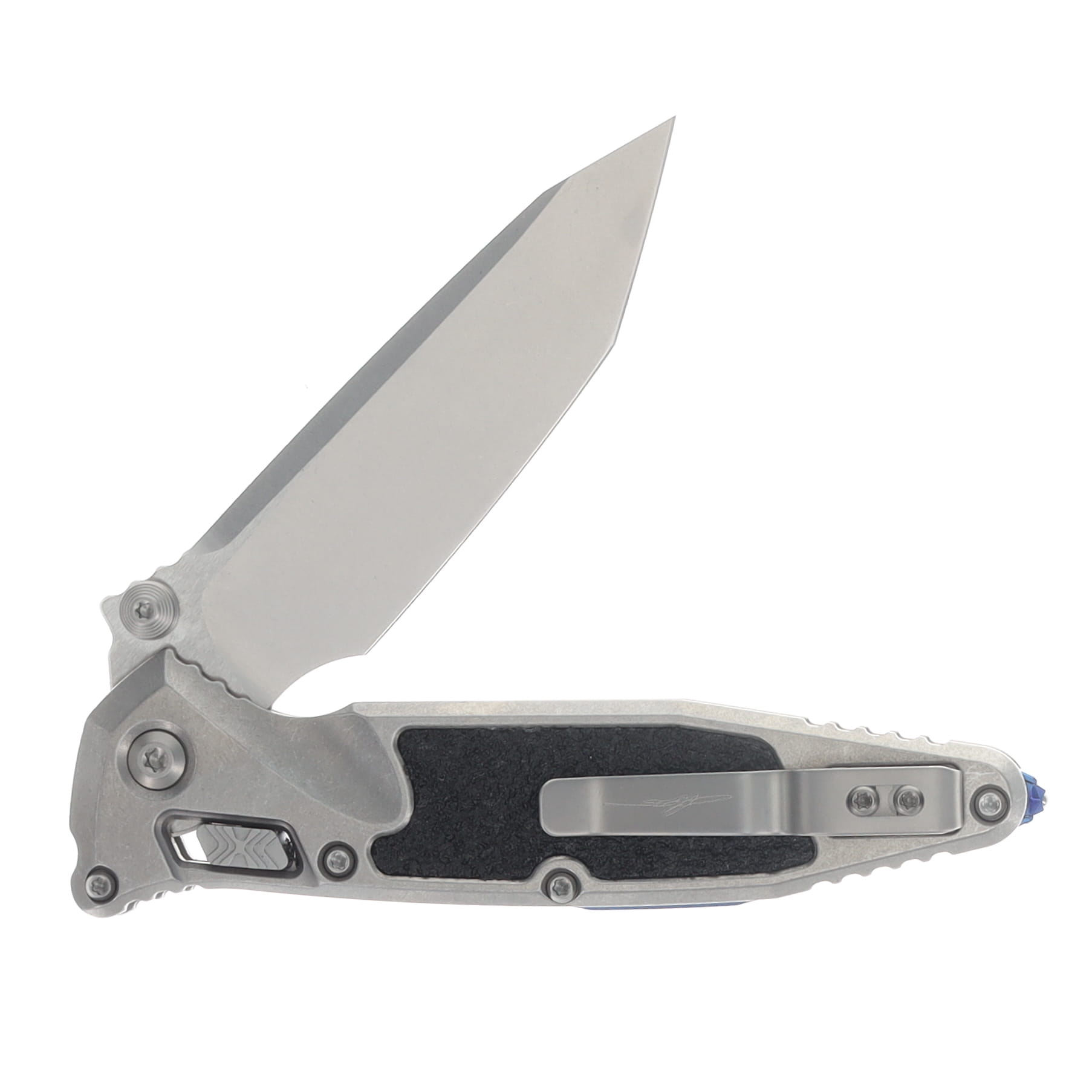 Marfione SOCOM RAM-LOK Folding Knife Stonewash S/E Titanium with Textured Inlay and Blue Titanium Accents MT161RL10MS3 View 4