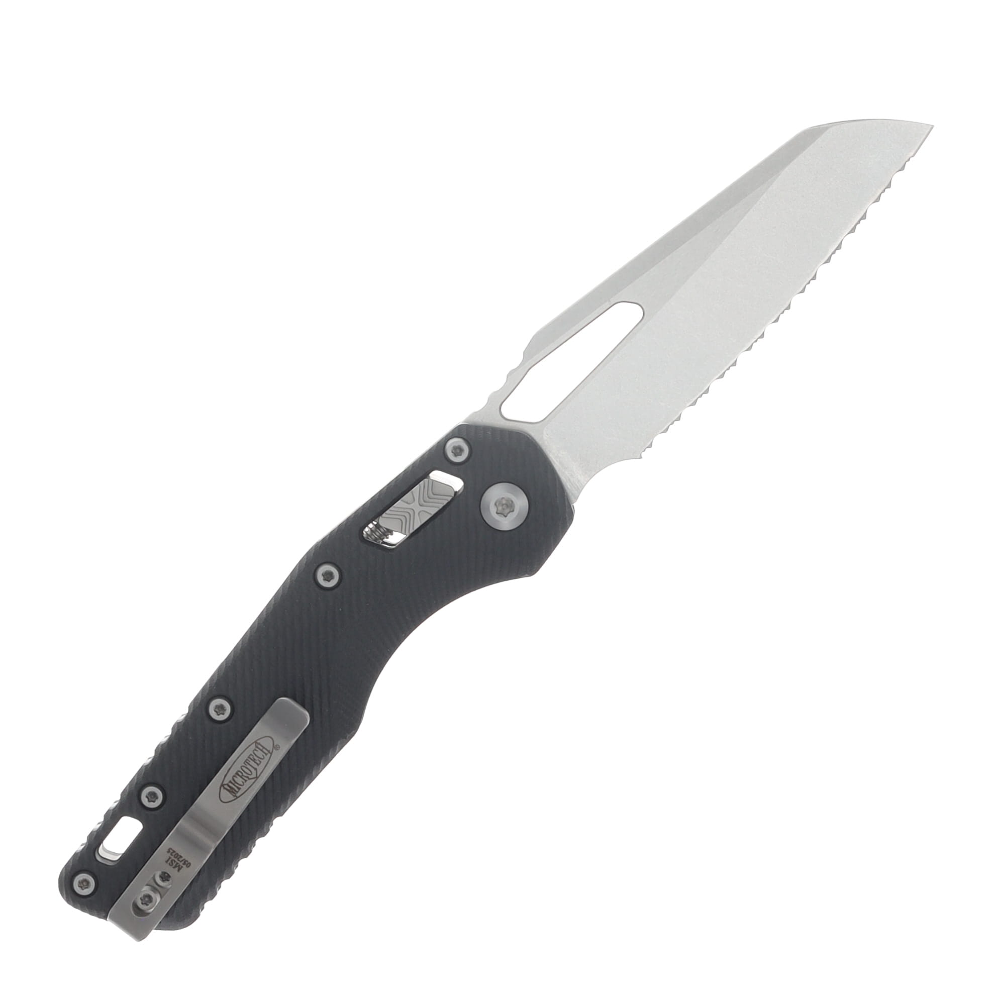 Microtech MSI RAM-LOK Folding Knife Full Serrated Stonewash S/E Fluted Black G-10 MT21012FLGTBK View 2