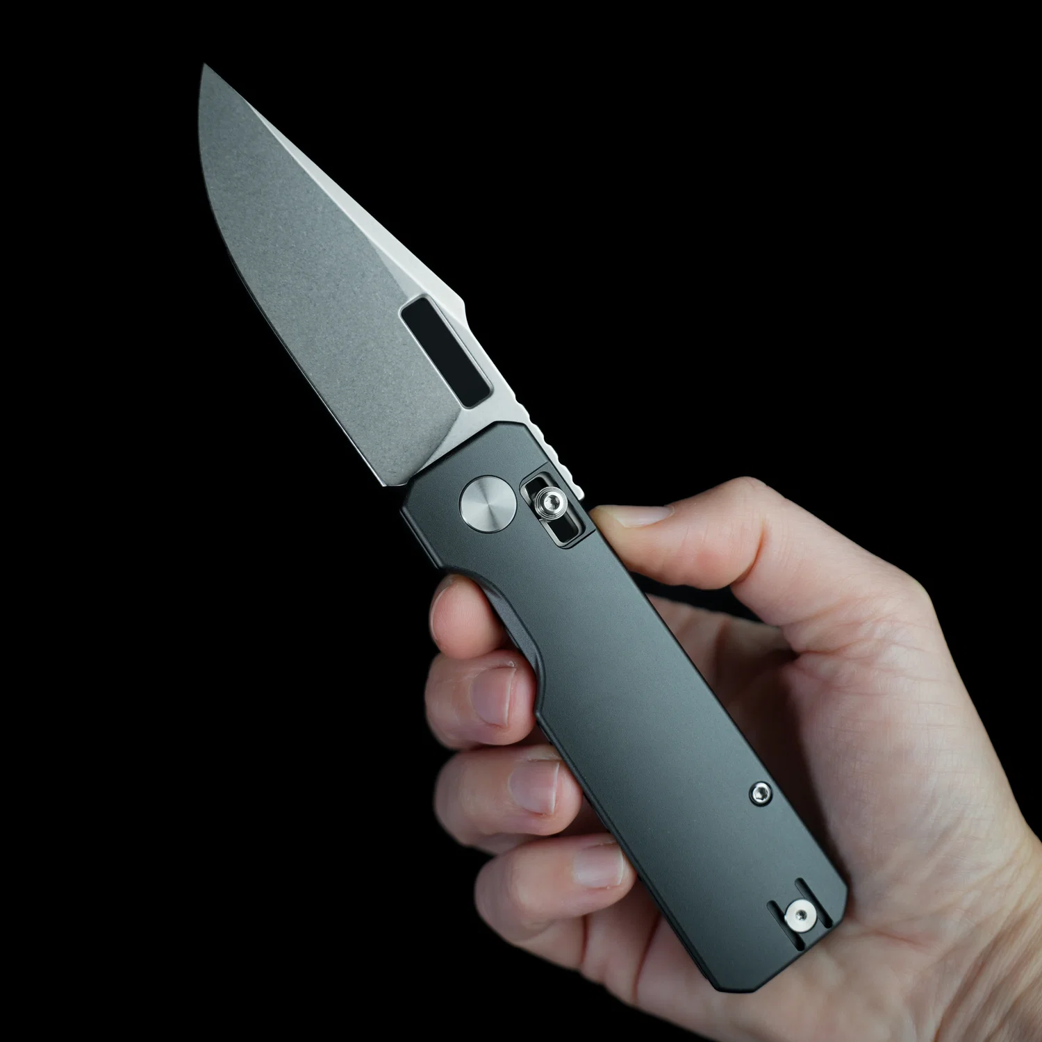 Vero Engineering Aura Drop Point Folding Knife Stonewash 14C28N Grey Aluminum VAUDPSWGY View 8