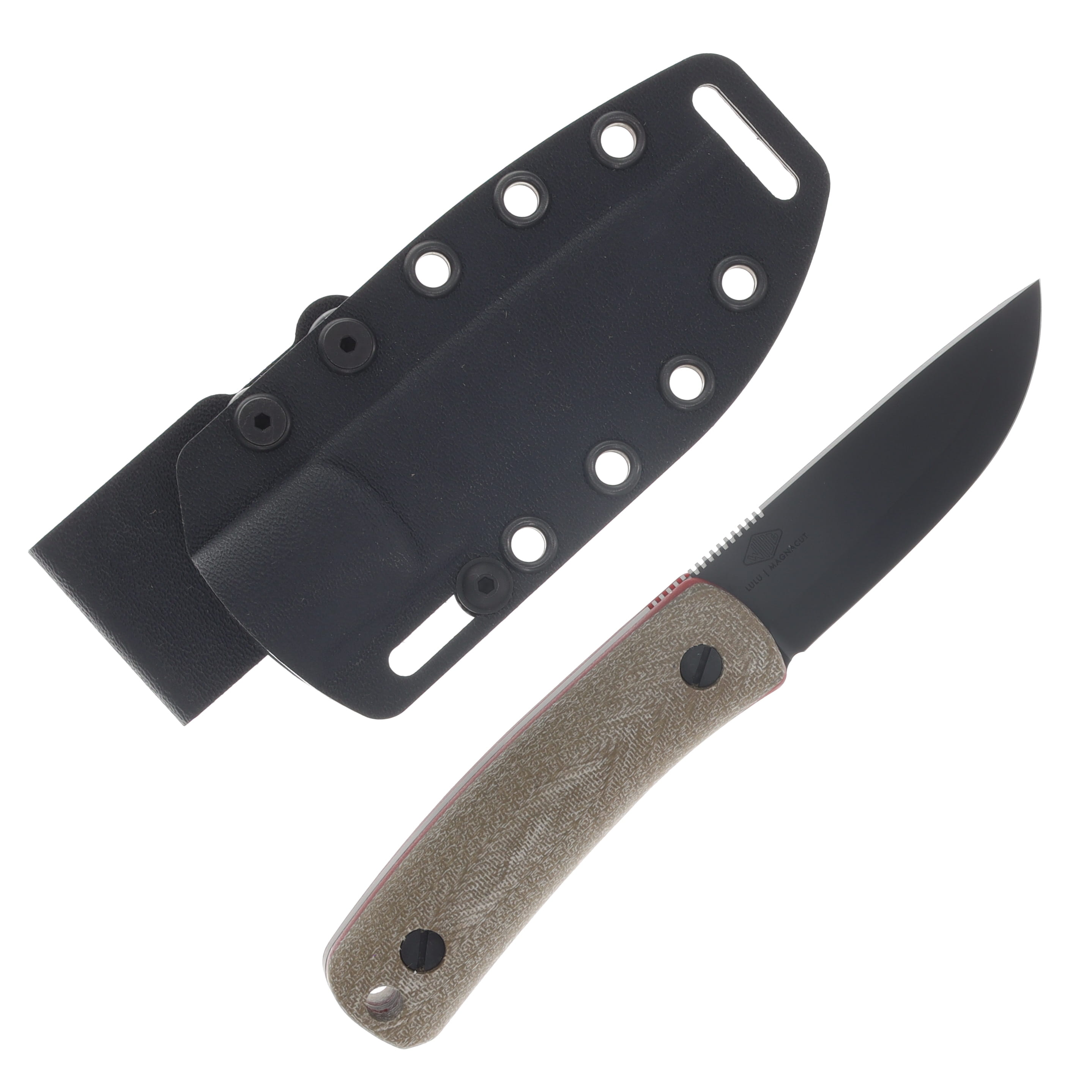 Knafs - Lulu - Fixed Blade - Black PVD Magnacut - Green Micarta Red G10 W/Sheath KNAFS00251 View 1