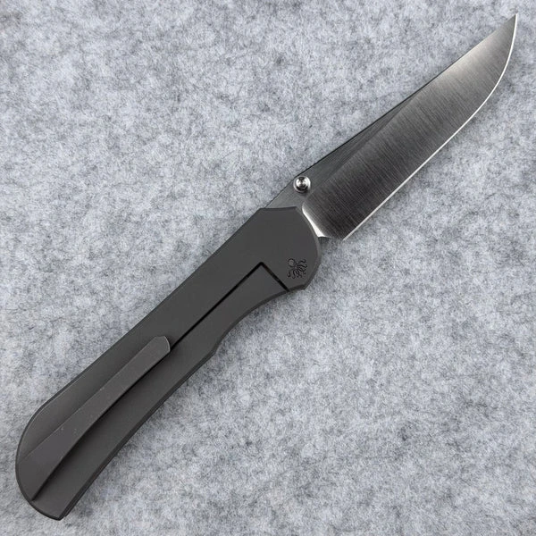 Piratech Saga Folder Bead Blast TI and Shred Carbon Fiber Handle Satin S90V Blade View 2