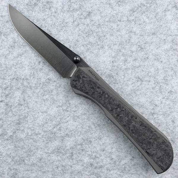 Piratech Saga Folder Bead Blasted TI and Shred Carbon Fiber Handle Satin DLC S90V View 1
