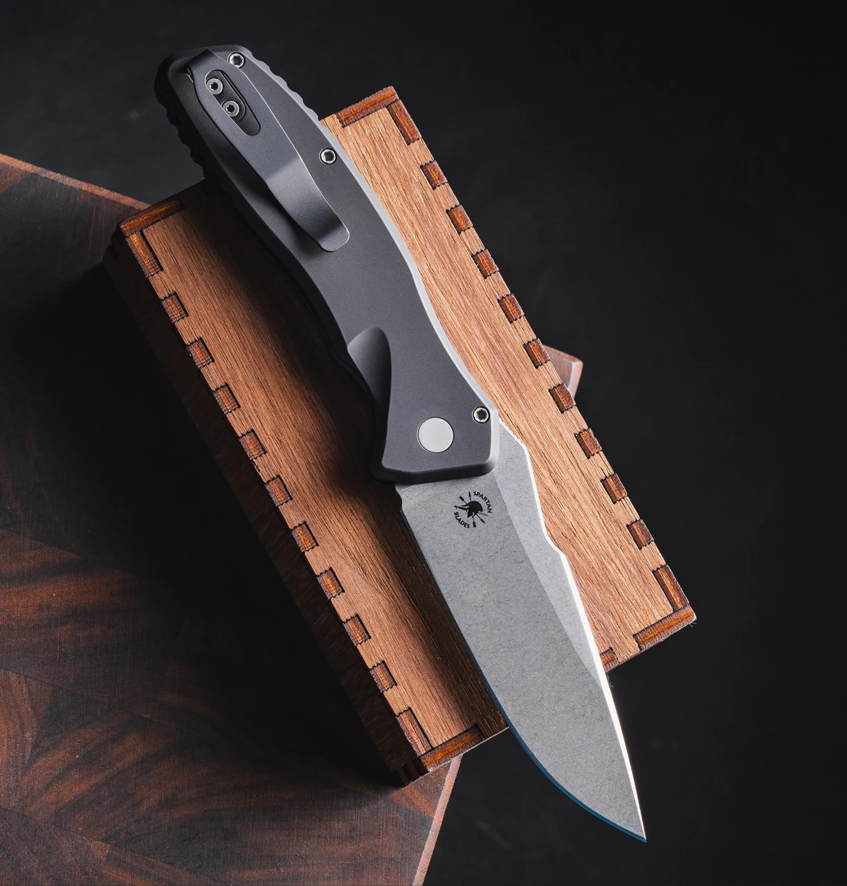 Pro Tech OTS Auto Pallas Spartan Blade Collab Solid Black Alum Handles SW Magnacut Blade AUPTSB1101 View 3