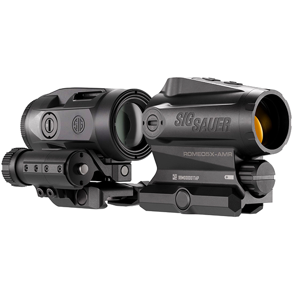 SIG Sauer Combo Kit Romeo 5X-AMR Black 1x/3x 20mm/22mm 2 MOA Quad Ballistic Circle Dot 2.0 AMR Reticle Compact Red Dot  Juliet 3-AMR 3X22mm Compact Magnifier SORJ5XAMR01 View 1