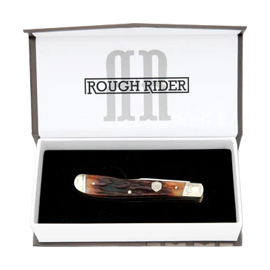 Rough Ryder Brown Stag Bone Pen Blade Trapper Folding Knife View 2