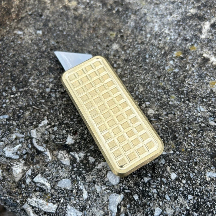 Rivery Zero V2 Utility Knife Milled Grenade Pattern Brass ZV2-BRASS-GRENADE View 1