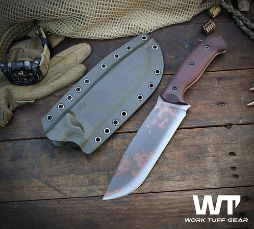 Work Tuff Gear Wolverine II K329 Vintage Tiger Stripes Burlap Canvas Micarta Grip ODG Kydex Sheath K329-VTSBCMGODG View 12