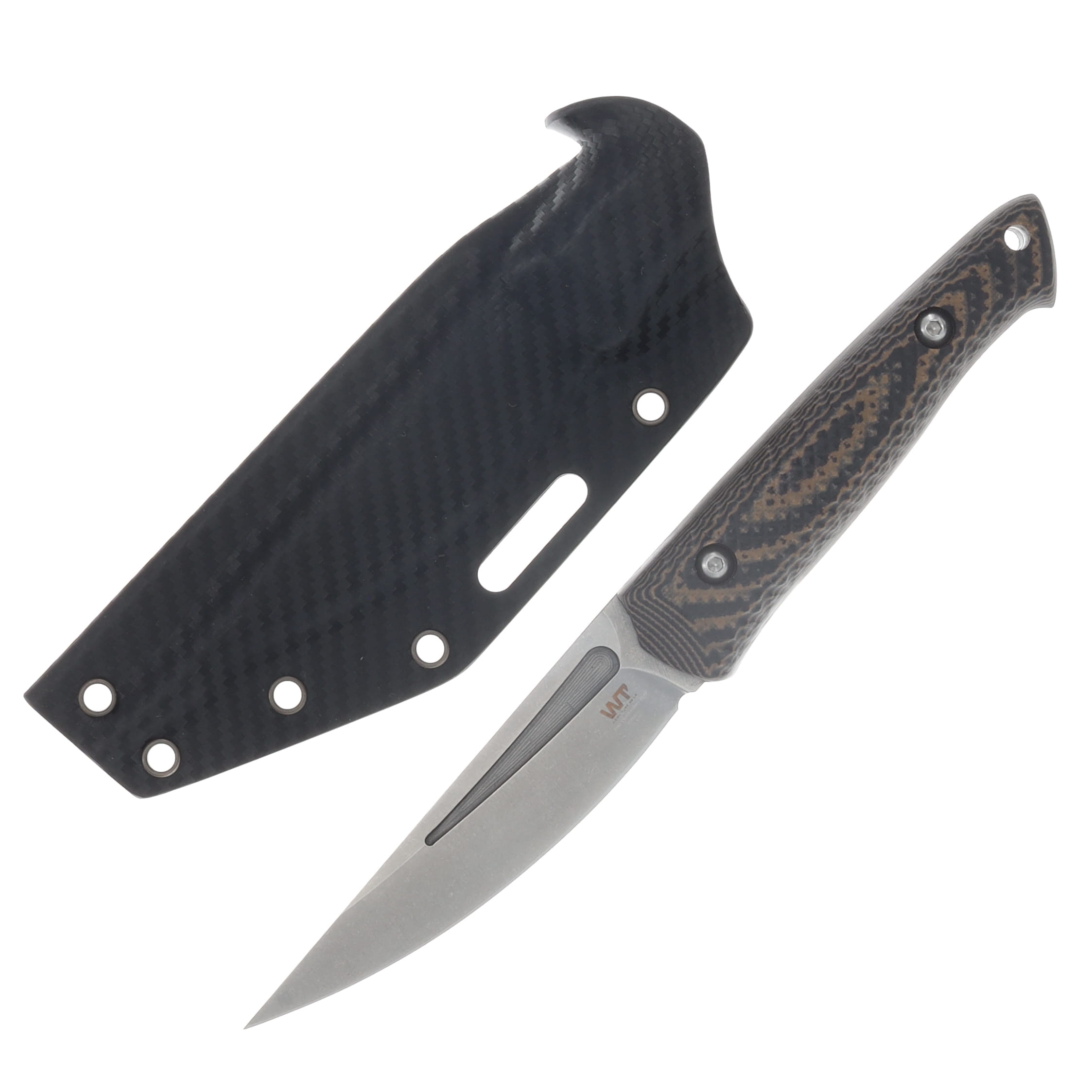 Work Tuff Gear Nijukko II AEBL Stonewash Tiger Camo Gator G-10 Grip Black Carbon Kydex Sheath AEBL-STCGG10GBC View 1