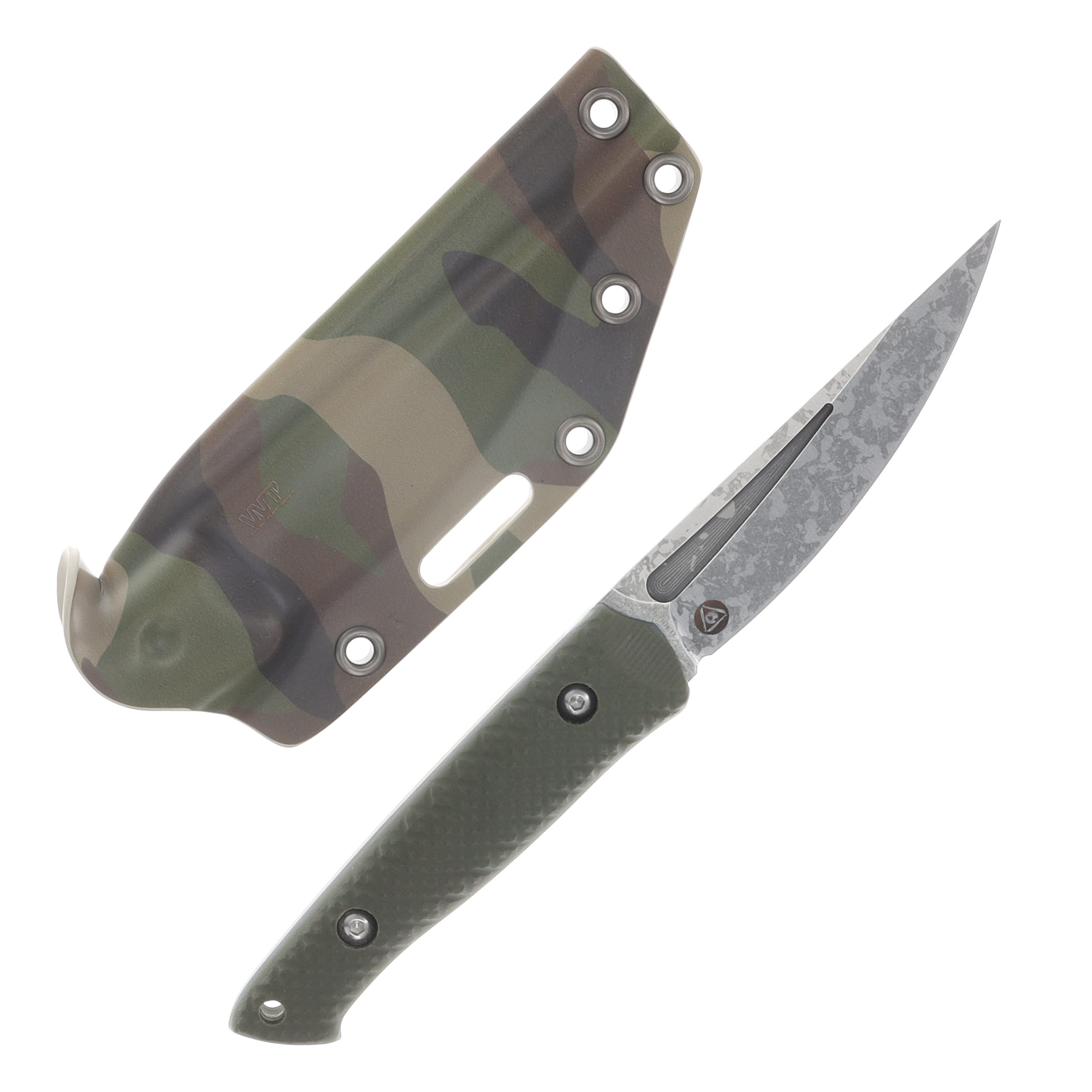 Work Tuff Gear Nijukko II AEBL Light Splatter ODG G-10 Grip Camo Kydex Sheath AEBL-LSODGGG10GC View 2