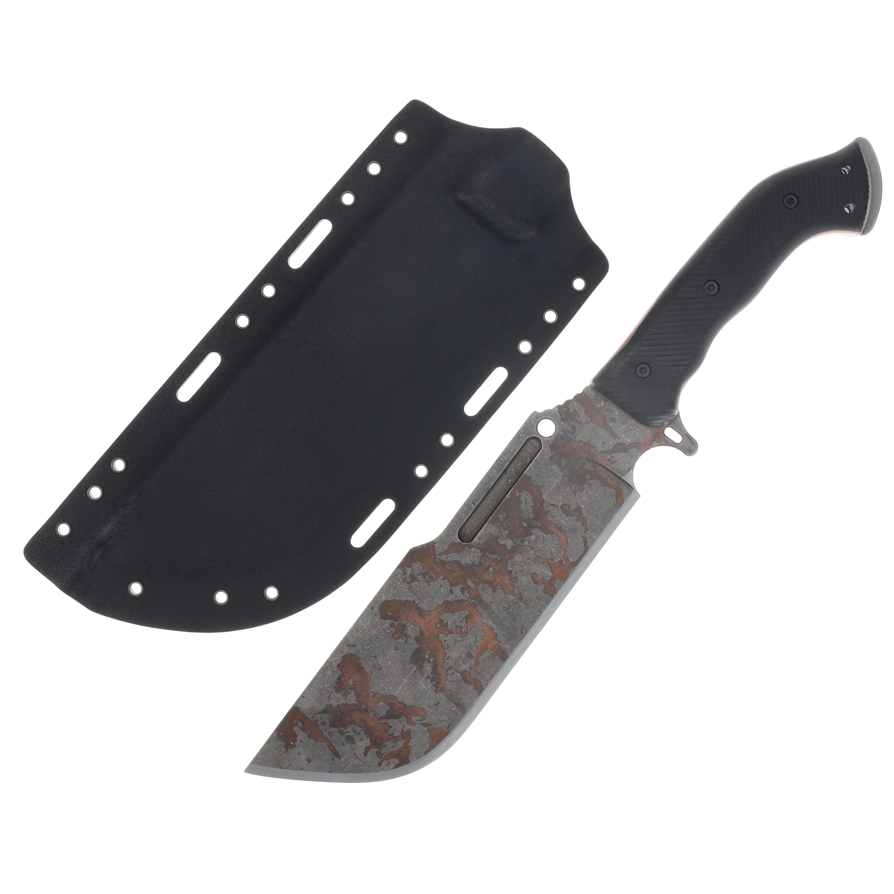 Work Tuff Gear Ares-NC SK85 Copper Washed Black Textured G-10 Grip (Orange Liner) Black Kydex Sheath SK85-CWBTG10GOLB View 1