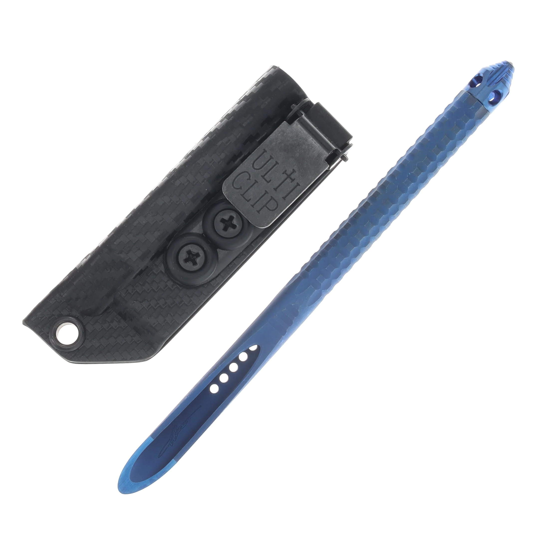 Microtech TAC-P Mini TI Chisel Tip Kubaton Antique Blue Anodized TI Blue Ano TI Glassbreaker MT112MMS1 View 2