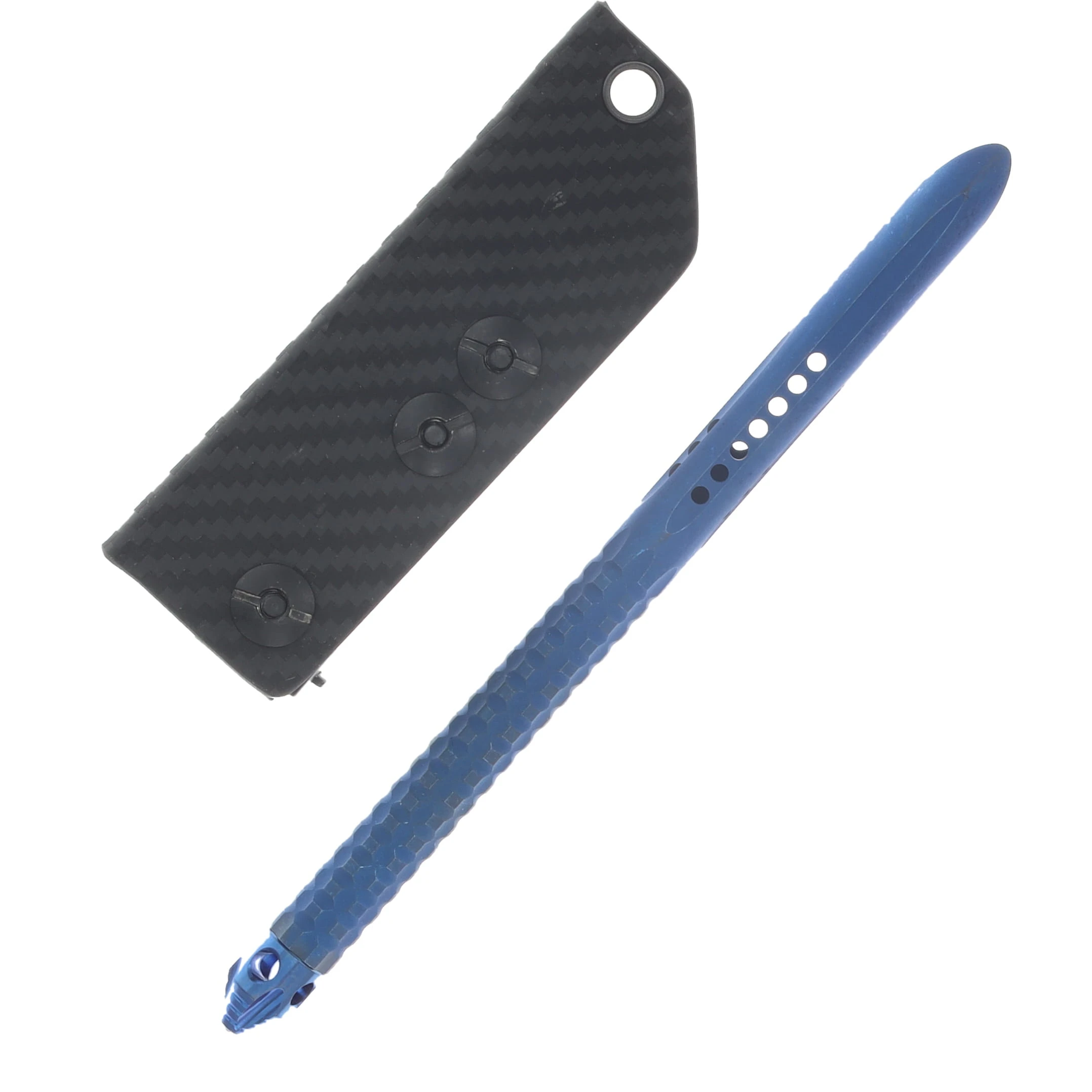 Microtech TAC-P Mini TI Chisel Tip Kubaton Antique Blue Anodized TI Blue Ano TI Glassbreaker MT112MMS1 View 1