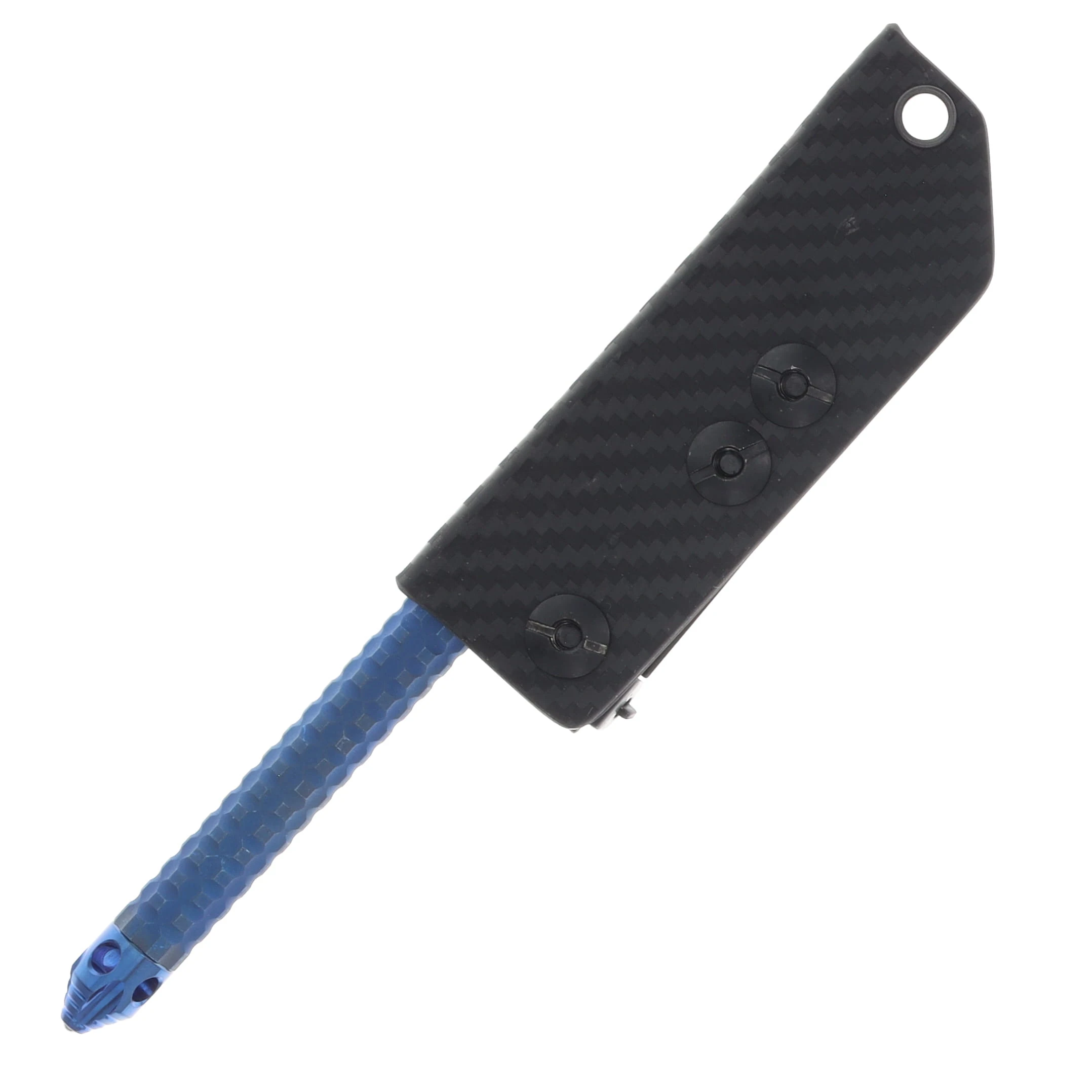 Microtech TAC-P Mini TI Chisel Tip Kubaton Antique Blue Anodized TI Blue Ano TI Glassbreaker MT112MMS1 View 6