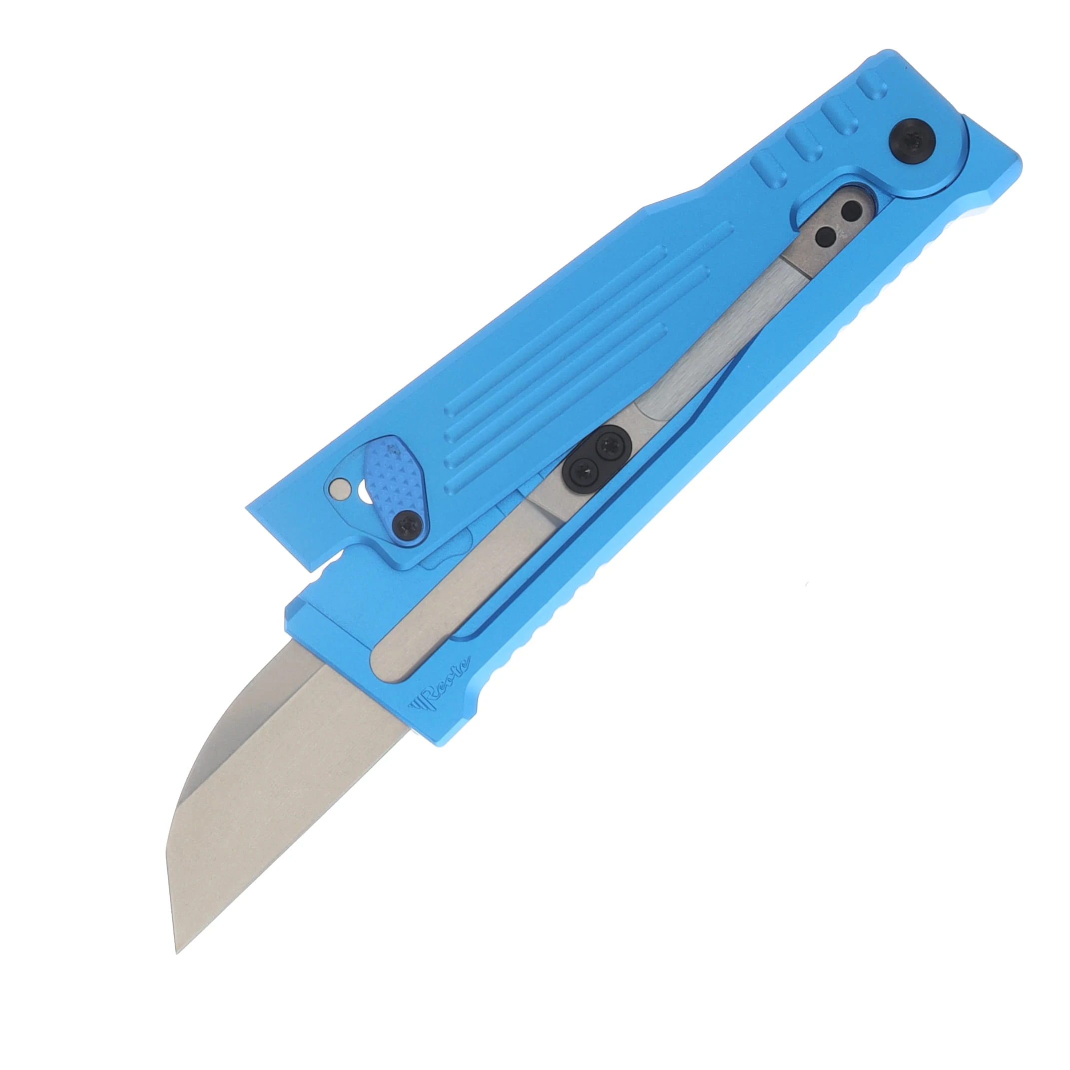 Reate EXO Performance 2 Bld. Gravity Knife SW/Satin Serrated Nitro V - Stripe Pattern Blue REEXOP-2 View 3