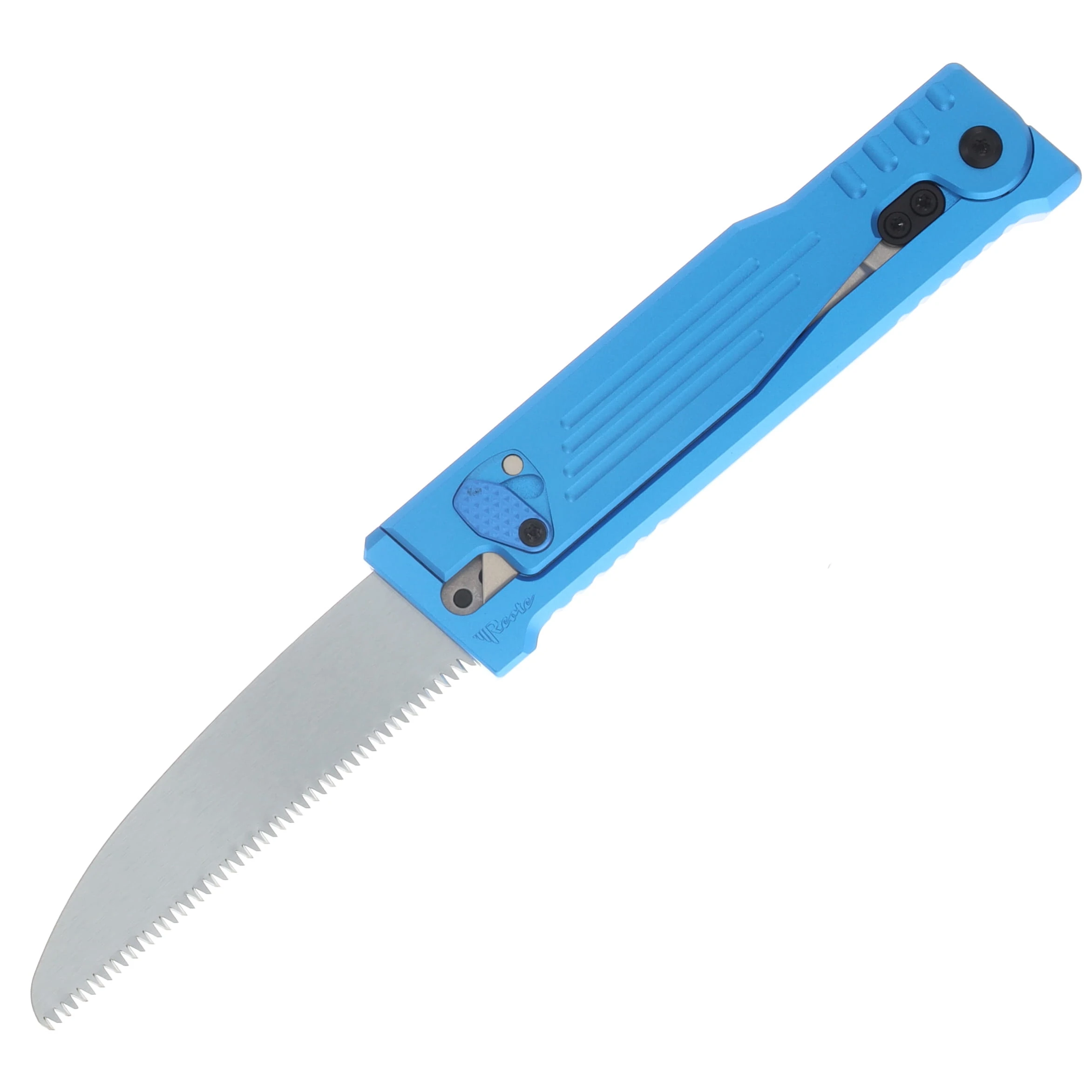 Reate EXO Performance 2 Bld. Gravity Knife SW/Satin Serrated Nitro V - Stripe Pattern Blue REEXOP-2 View 4