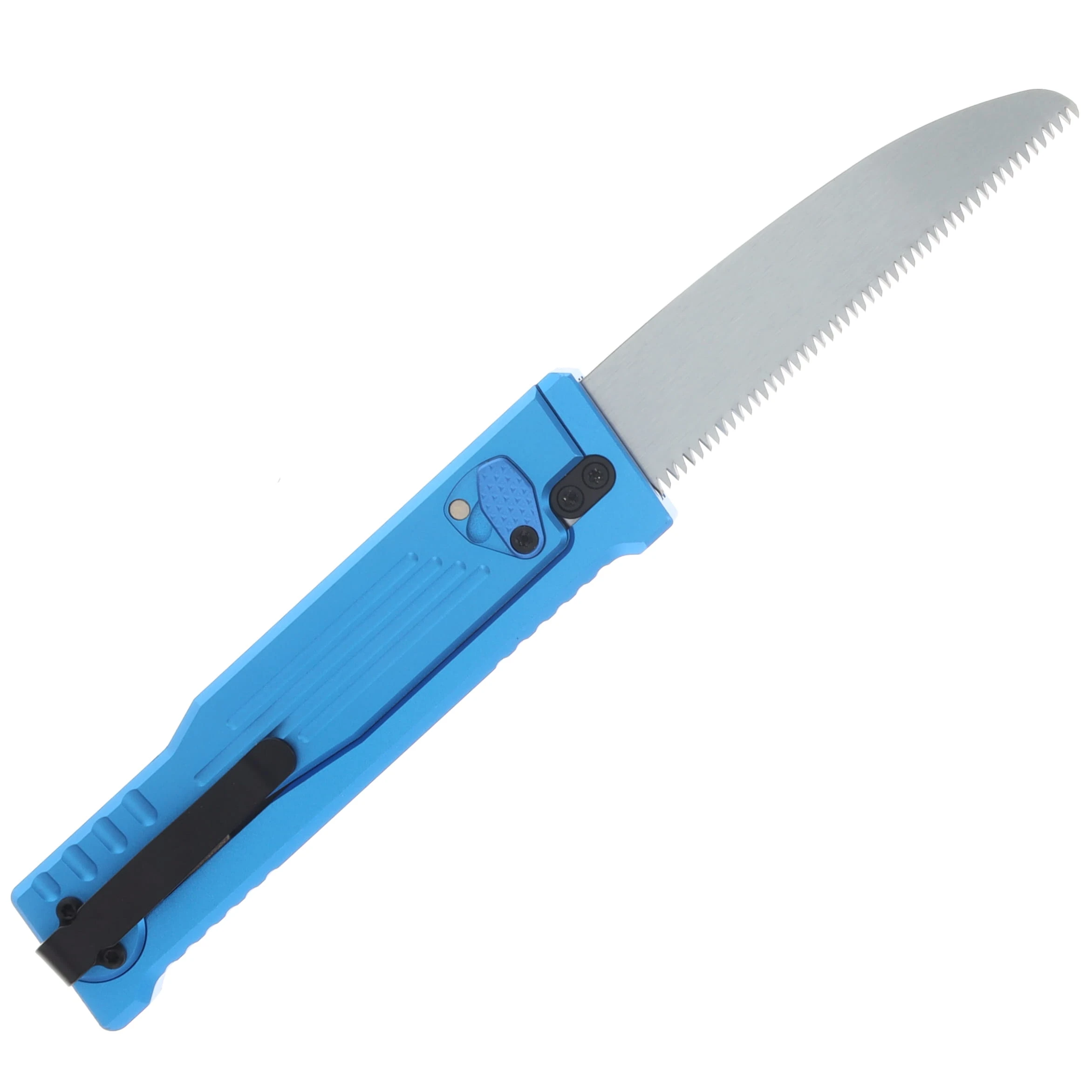 Reate EXO Performance 2 Bld. Gravity Knife SW/Satin Serrated Nitro V - Stripe Pattern Blue REEXOP-2 View 5