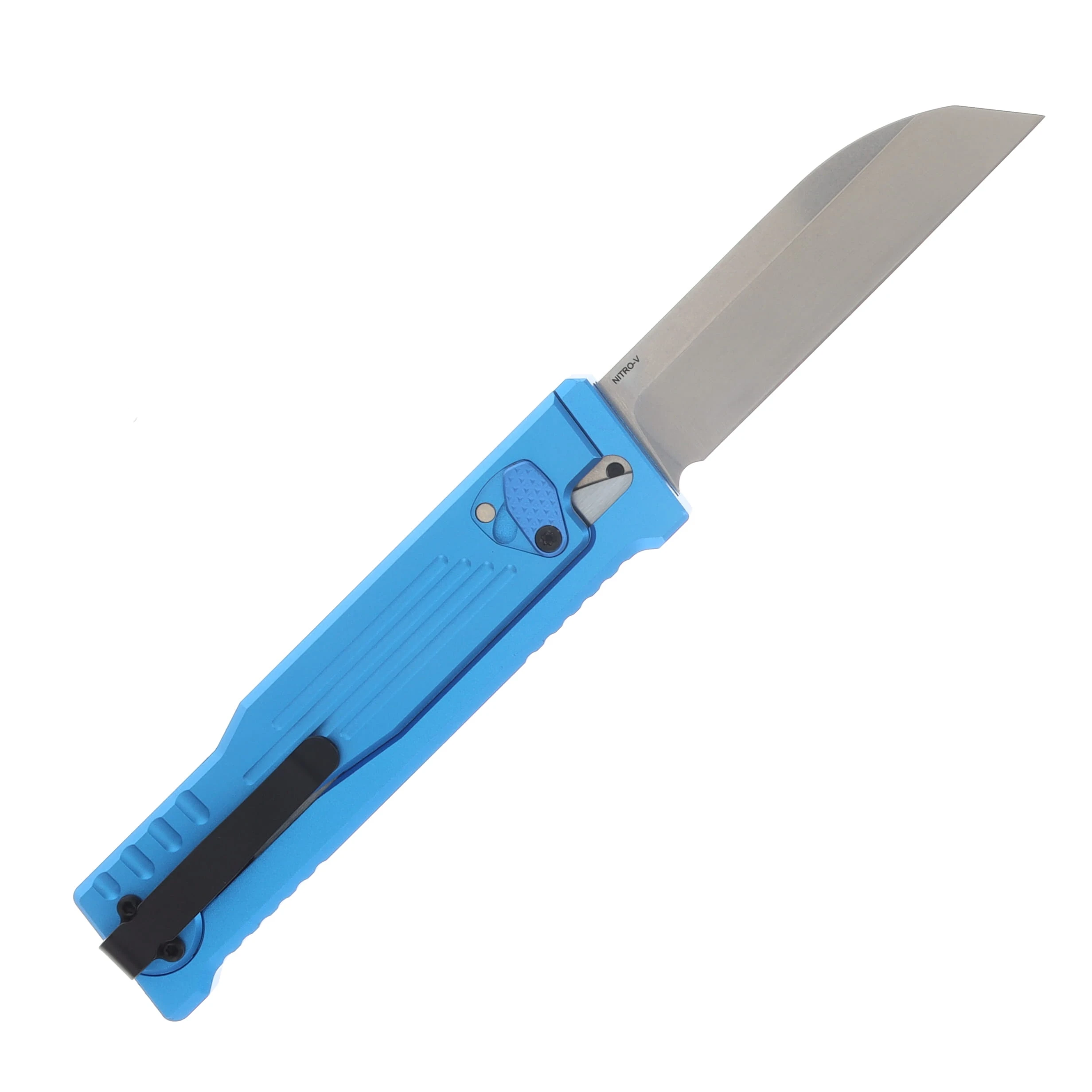 Reate EXO Performance 2 Bld. Gravity Knife SW/Satin Serrated Nitro V - Stripe Pattern Blue REEXOP-2 View 2