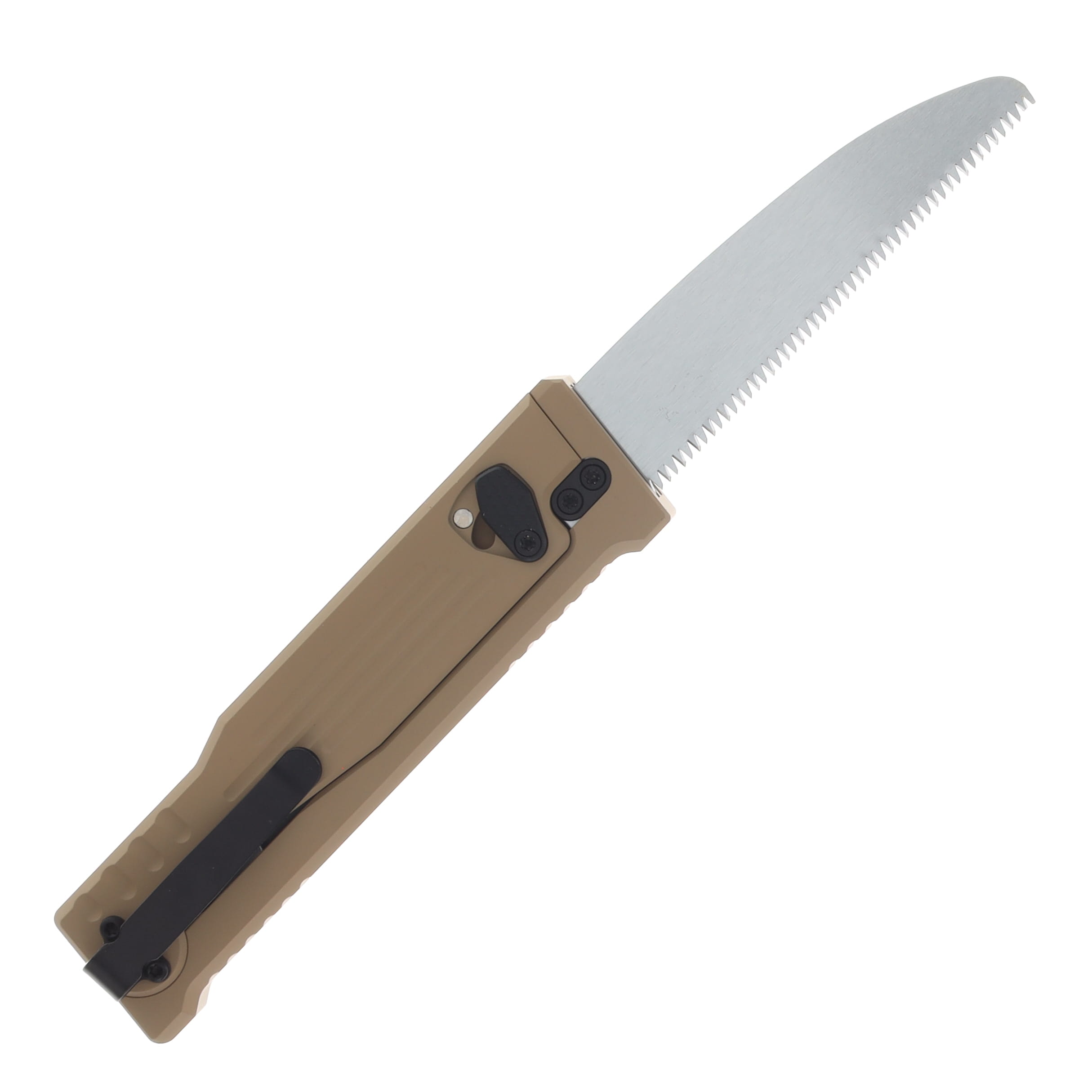 Reate EXO Performance 2 Bld. Gravity Knife SW/Satin Serrated Nitro V - Stripe Pattern Tan REEXOP-4 View 5