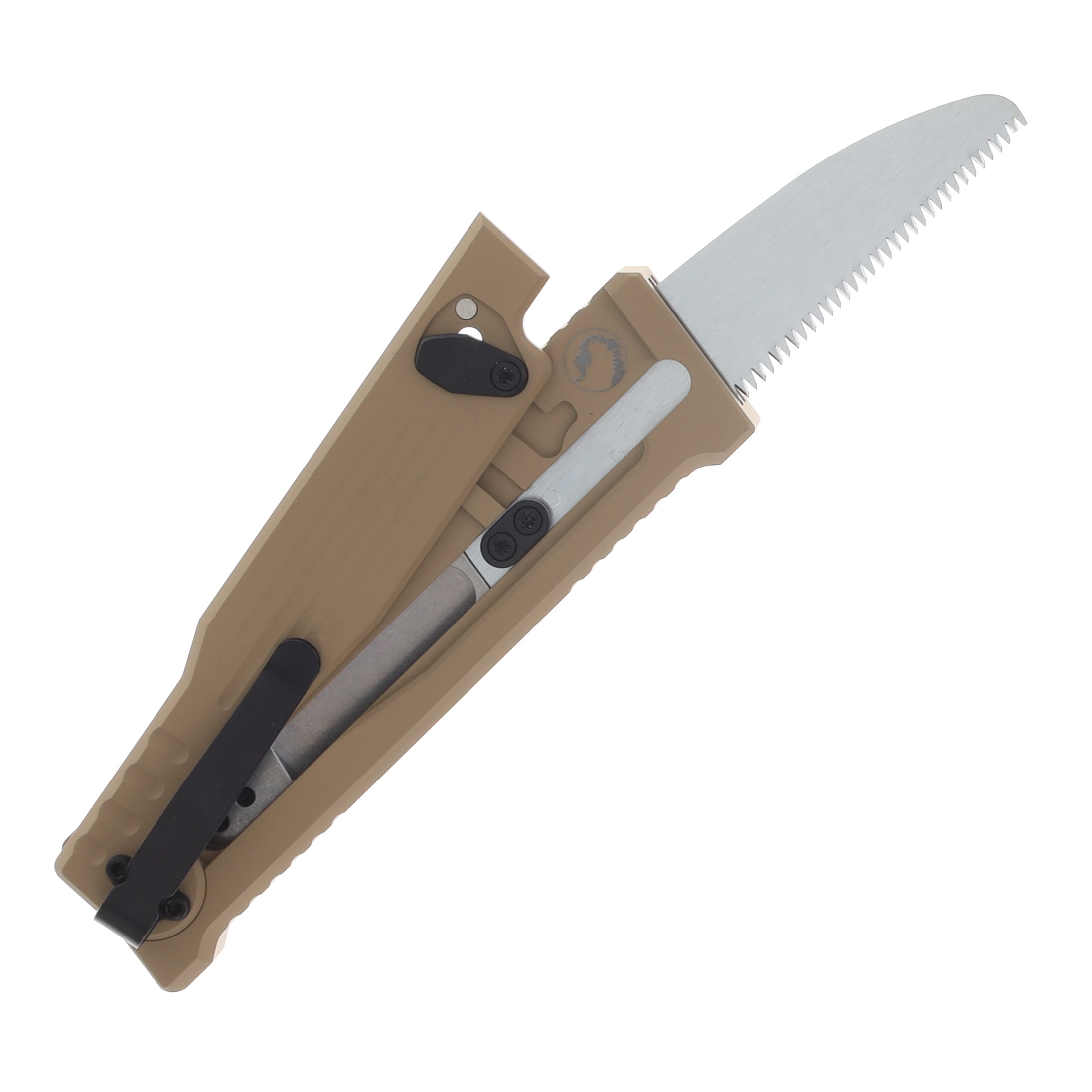 Reate EXO Performance 2 Bld. Gravity Knife SW/Satin Serrated Nitro V - Stripe Pattern Tan REEXOP-4 View 6