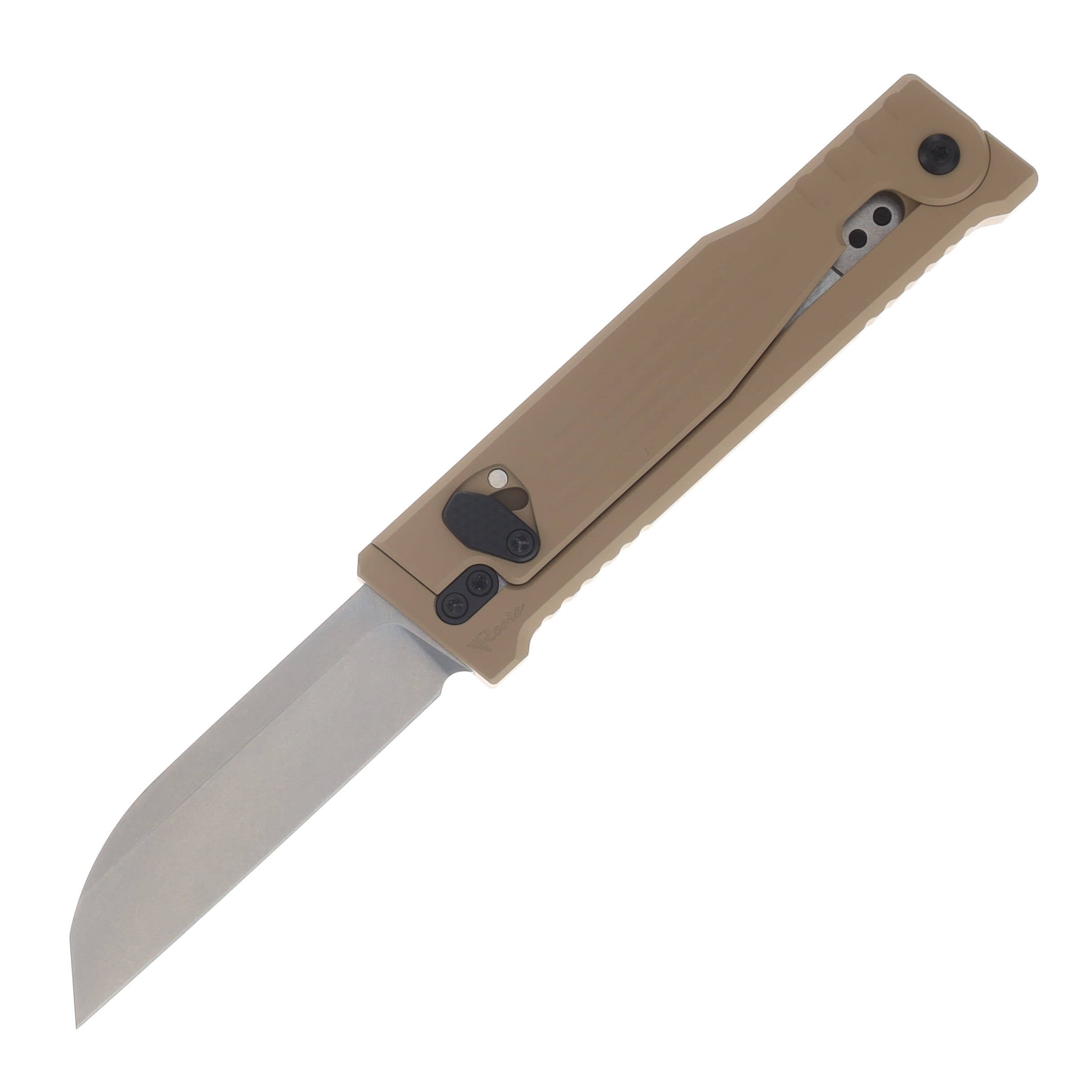 Reate EXO Performance 2 Bld. Gravity Knife SW/Satin Serrated Nitro V - Stripe Pattern Tan REEXOP-4 View 1
